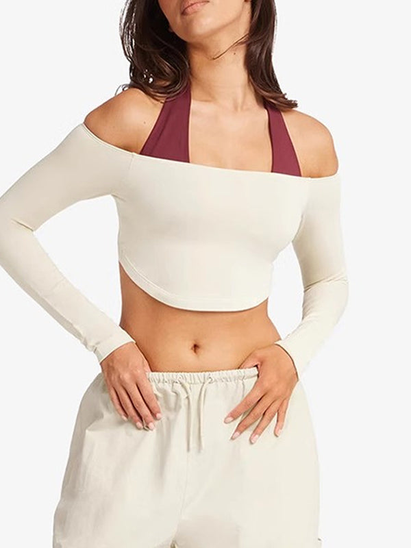 ZASUWA Women's Sexy Solid Color Backless Stretchy Long Sleeve Bodycon Top for Clubwear, Date Night & Fashion Outfits
