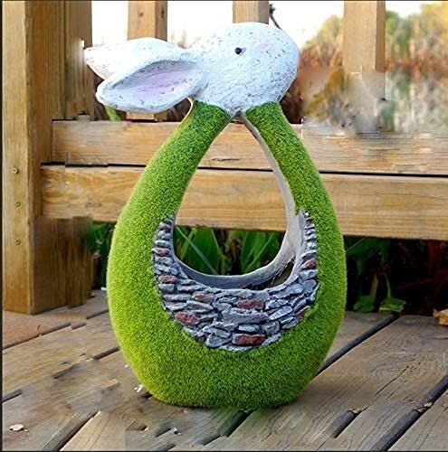 Resin Rabbit Statue - Outdoor Garden Decor, Animal Flower Pot Ornament for Balcony, Patio & Lawn - Handcrafted Potted Crafts for Gardening, Home & Yard Decoration (Perfect for Spring Displays & Fairy Gardens)