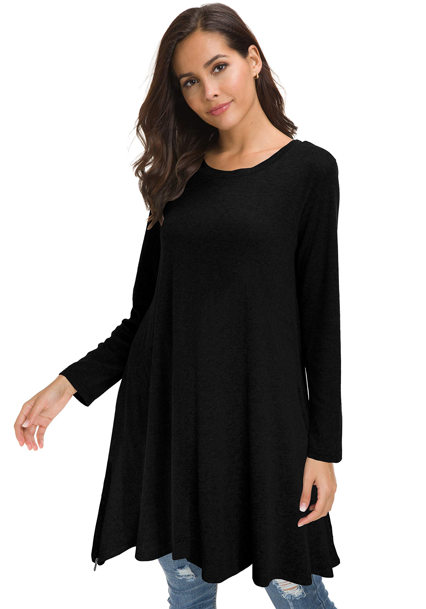 Afibi Women's Long Sleeve Tunic Top with Side Split - Loose Fit Casual Blouse for Leggings | Perfect for Yoga, Workouts & Everyday Wear