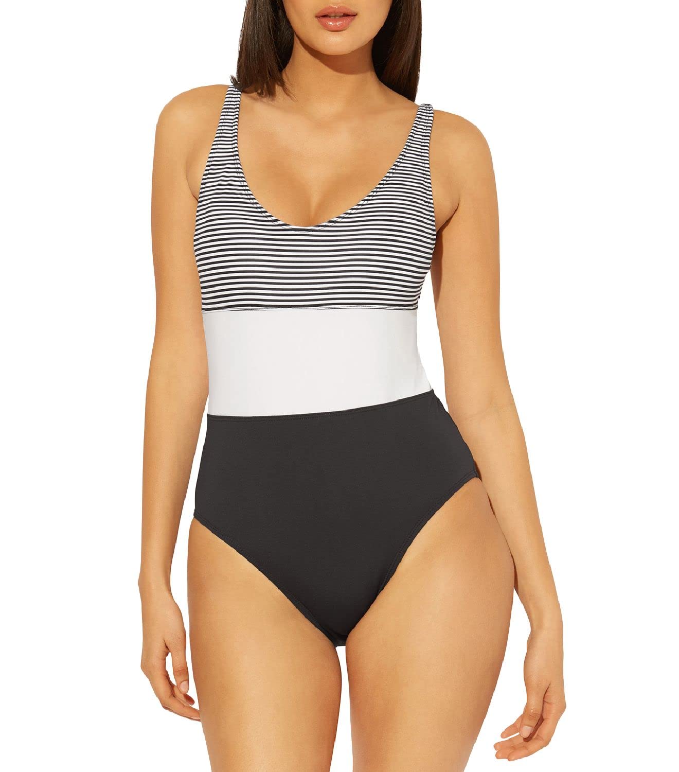 Bleu Rod Beattie Inside The Lines Tanki One-Piece Swimsuit with Removable Cups - Perfect for Beach Vacations, Pool Parties & Summer Getaways