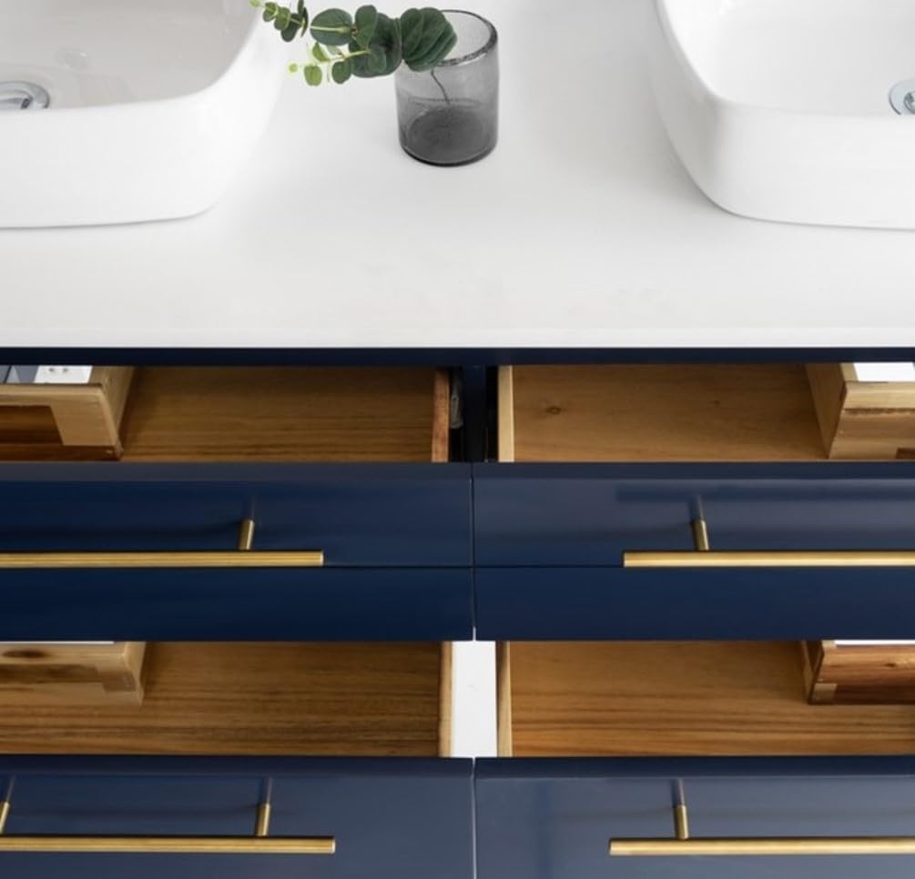 Fresca FVN6160RBL-VSL-D Lucera 60 Inch Blue Wall Mounted Double Vessel Sink Modern Bathroom Vanity with Medicine Cabinets, 4 Soft Close Drawers with DTC Rail System, 2 Soft Close Doors - Perfect for Contemporary Homes, Guest Bathrooms, and Luxury Master Suites