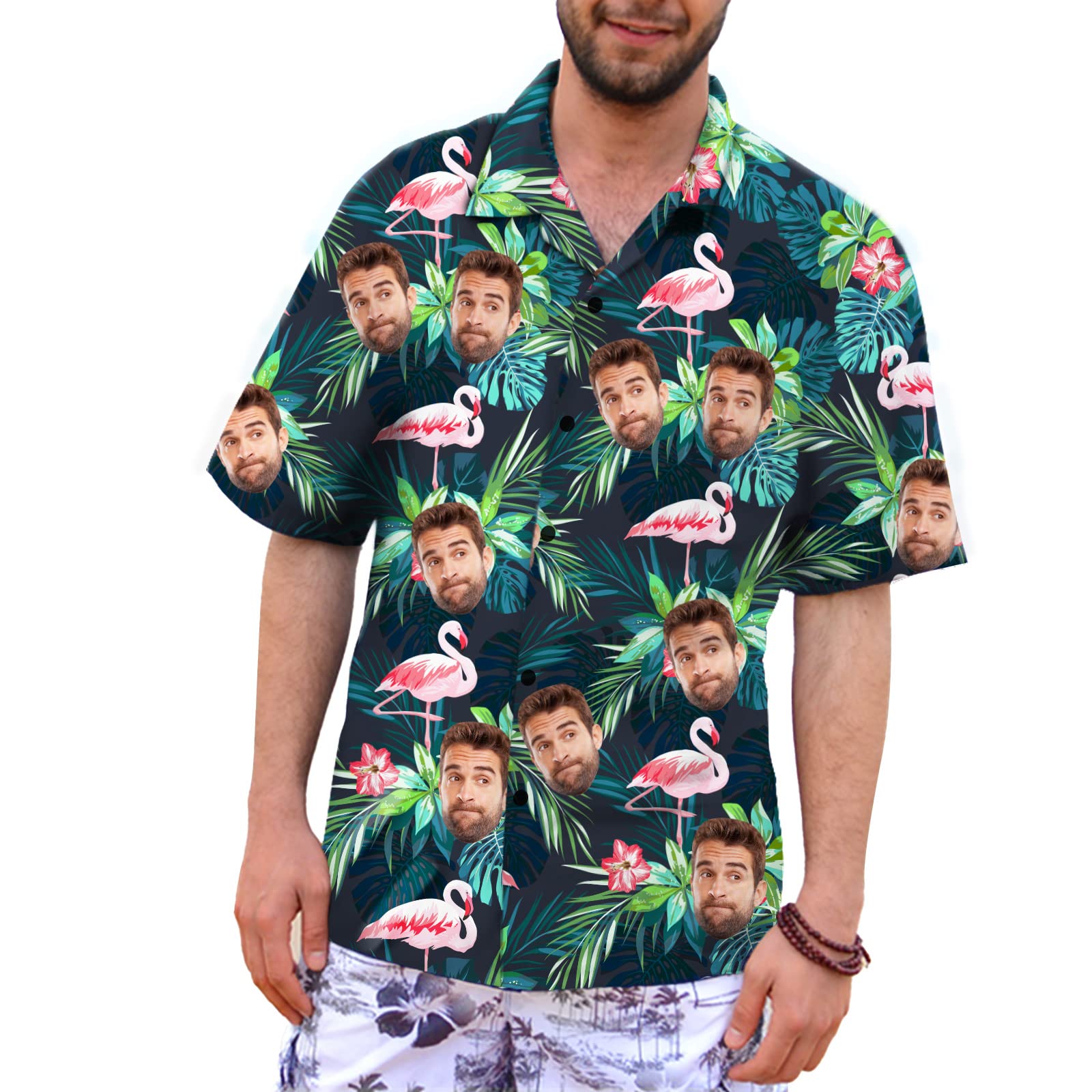 Custom Hawaiian Shirt with Face for Men | Personalized Tropical Floral Print | Short Sleeve Aloha Beach Shirt | Perfect for Summer Vacation, Luau Parties & Beach Weddings