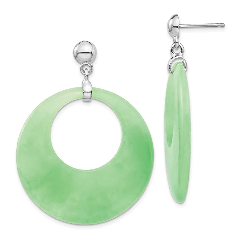925 Sterling Silver Rhodium-Plated Jade Circle Dangle Post Earrings for Women | Fine Jewelry Gift for Her | Elegant for Weddings, Parties & Everyday Wear