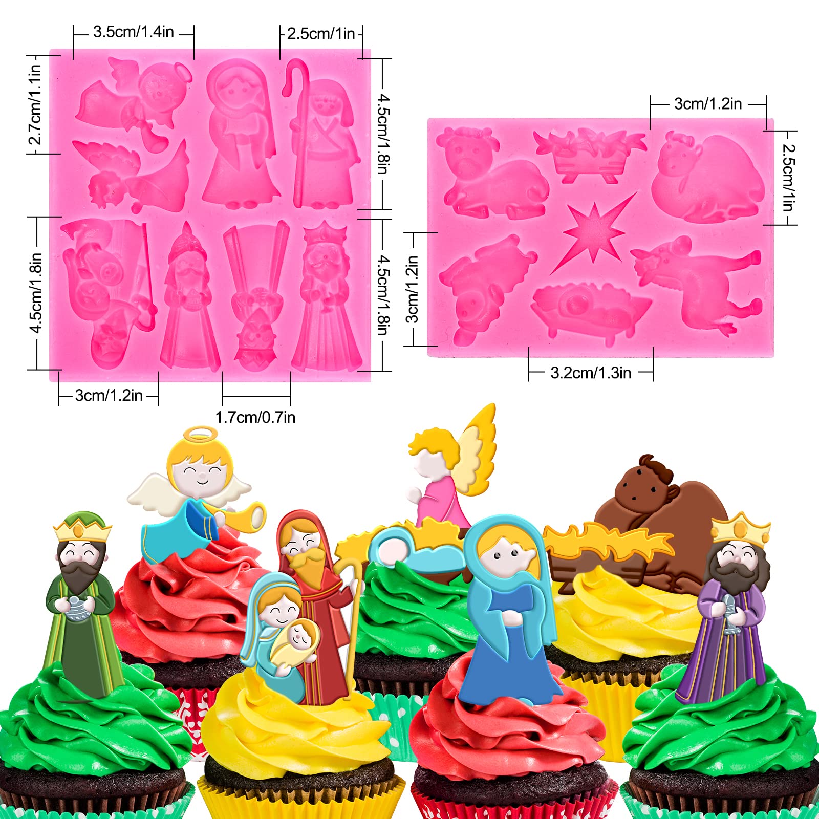 Whaline 2-Piece Christmas Nativity Silicone Mold Set - Jesus Birth Scene Fondant & Resin Baking Molds for Cake Decorating, DIY Candy, Chocolate & Cookie Making - Perfect for Holiday Baking, Christmas Party Treats & Festive Home Decor