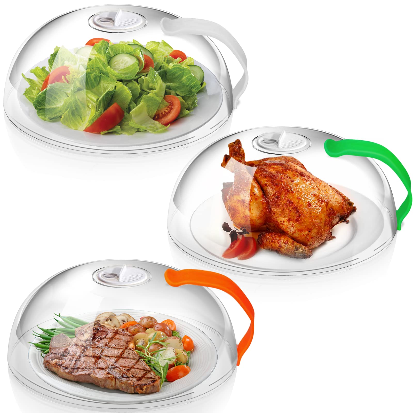 BPA-Free Microwave Cover for Food Splatter Prevention - 3 Pack with Handle & Steam Vents | Keeps Microwave Oven Clean | Perfect for Reheating Meals, Popcorn & Leftovers
