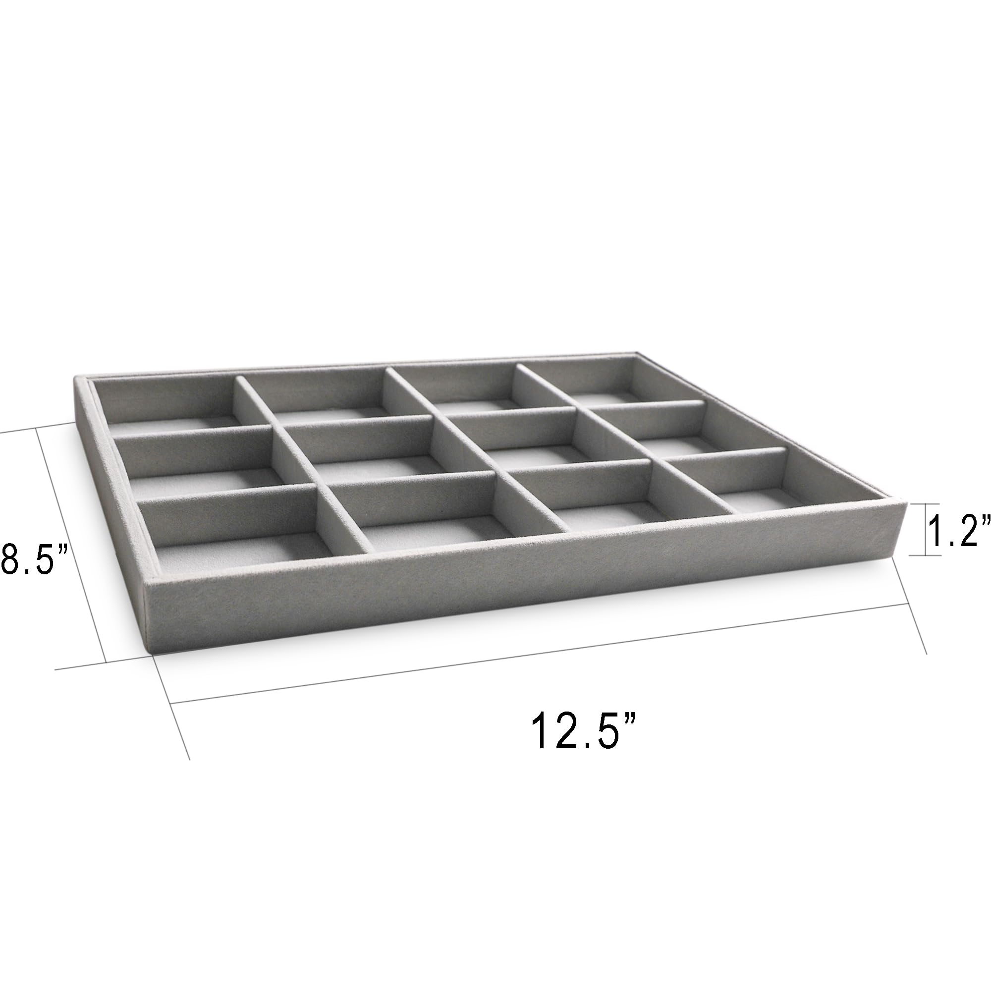 Frebeauty Stackable Velvet Jewelry Organizer Trays - 2-Piece Set for Necklaces, Rings, Bracelets & Earrings | Drawer Inserts & Display Case for Women & Girls (Grey) | Perfect for Bedroom Vanity, Closet & Travel Jewelry Storage