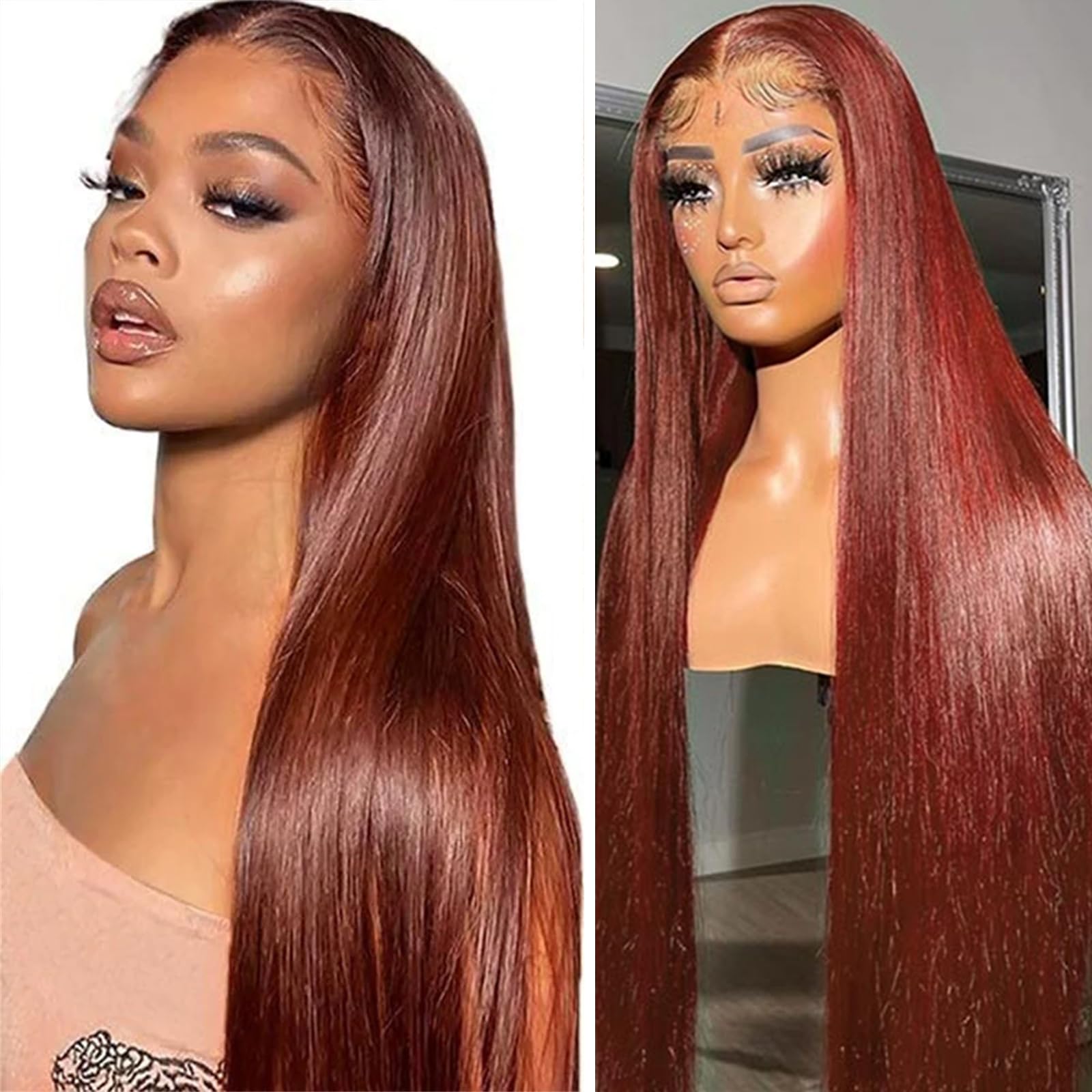 18 Inch Reddish Brown Lace Front Wigs Human Hair 13x4 HD Transparent Straight Lace Frontal Wigs - Pre Plucked Glueless Auburn Copper Colored Human Hair Wigs for Black Women | Perfect for Daily Wear, Cosplay, Parties & Special Occasions