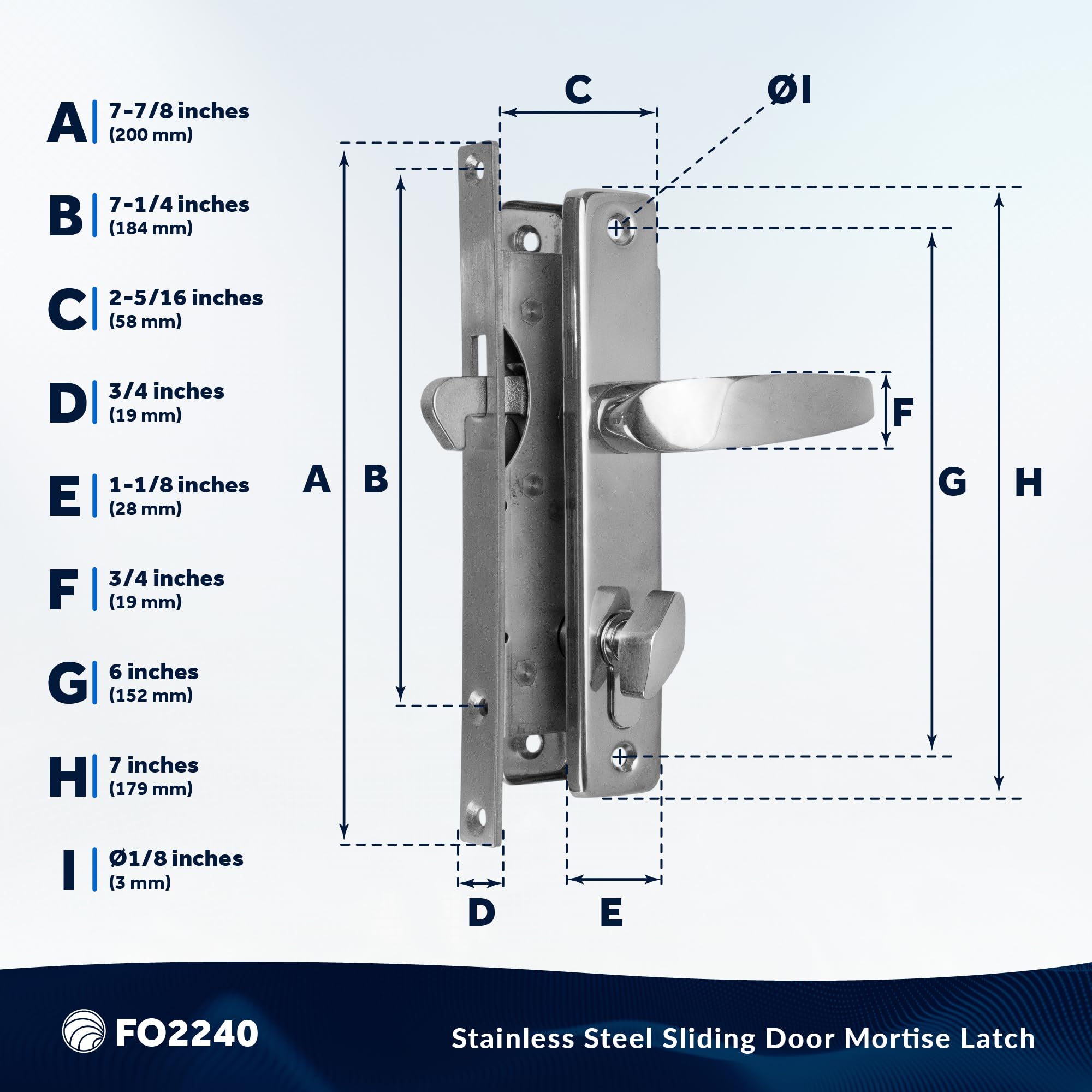 Five Oceans Heavy-Duty Stainless Steel Mortise Lock Set FO2240 - Marine Grade Door Handle with 3 Keys for Interior & Exterior Doors | Perfect for Boats, Kayaks, and Home Security