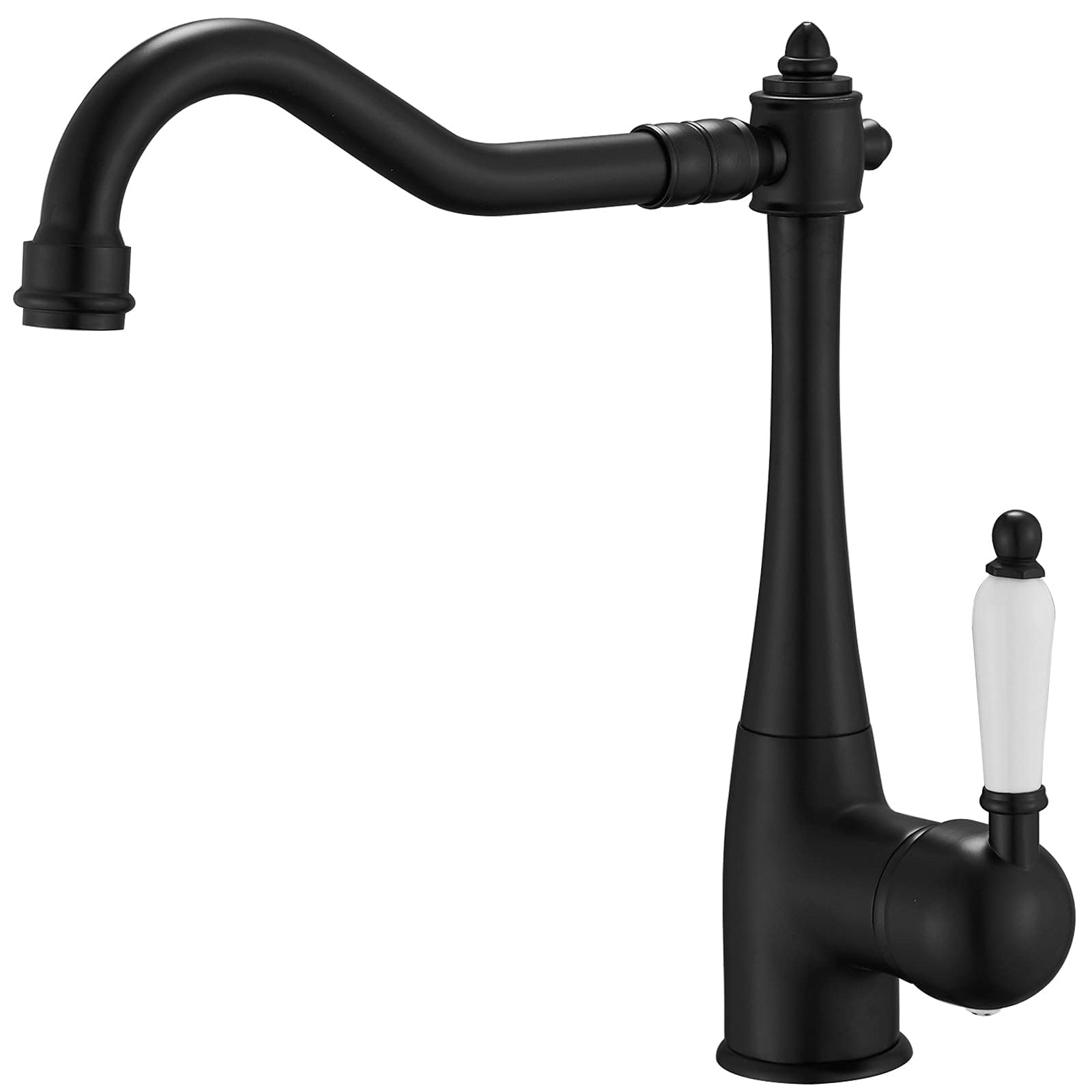 Matte Black Single Hole Kitchen Sink Faucet with Ceramic Lever - 360° Swivel Mixer Tap for Wet Bar & Traditional Sinks | Perfect for Modern Kitchens, Bars & Utility Rooms