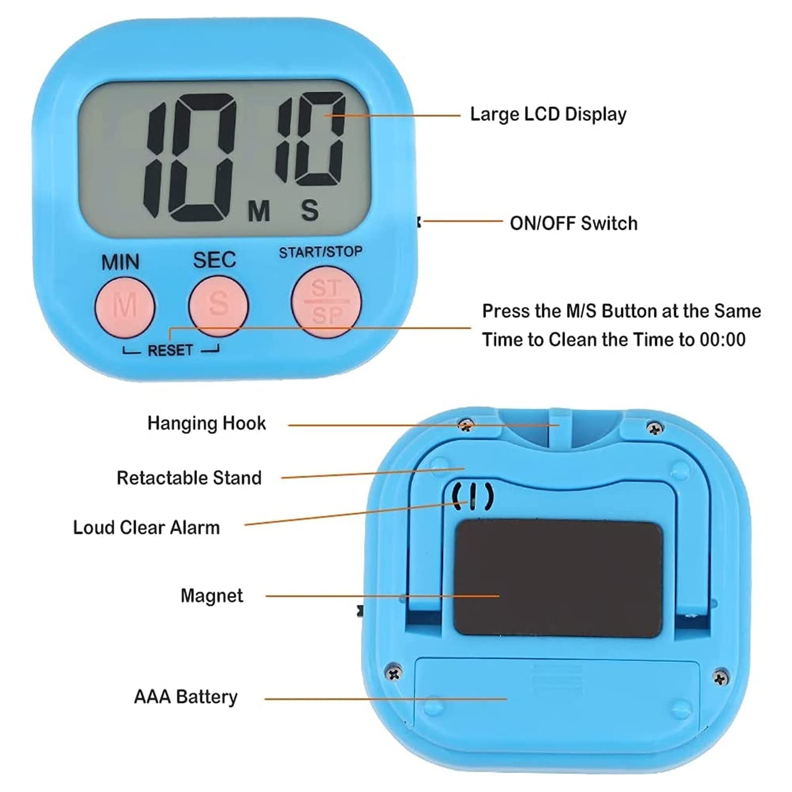 4 Pack Magnetic Digital Kitchen Timer with Loud Alarm - Countdown Timer for Cooking, Eggs, Studying, Work, Gym & Office Use - Strong Magnetic Back & Stand for Easy Placement