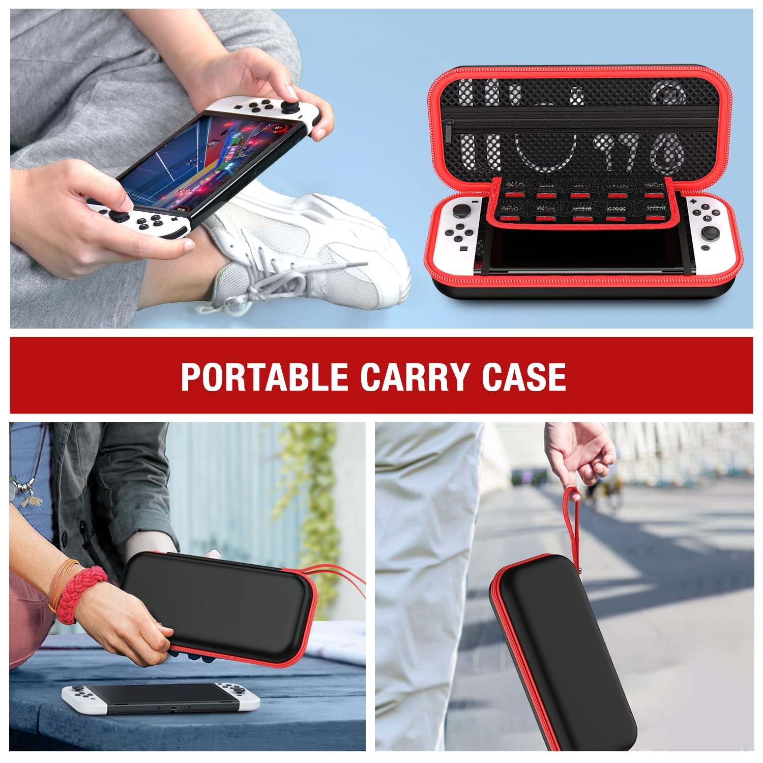 Premium Hard Shell Carrying Case for Nintendo Switch & OLED - Protective Travel Case with Storage for Accessories & Games (Black) | Perfect for Gaming On-The-Go & Travel Protection