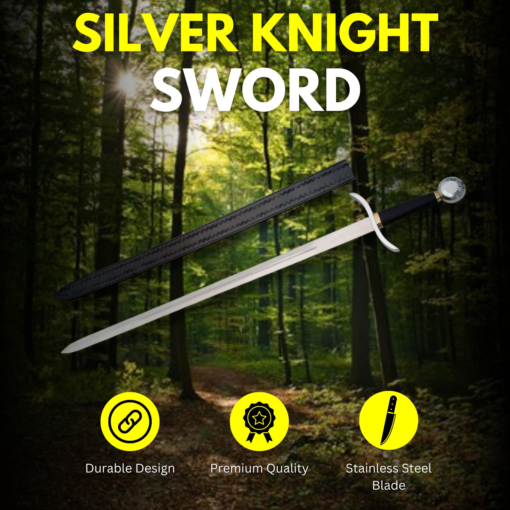 Szco Supplies Silver Knight Sword - Medieval Replica Sword for Collectors, Cosplay & Home Decor | Perfect for Renaissance Fairs, Theater Props & Gift Giving