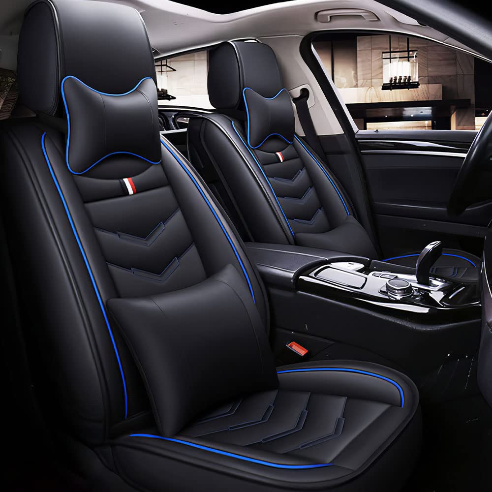 Premium Leather Car Seat Covers for Scion FR-S 2013-2016 - 2-Piece Waterproof, Breathable & Odor-Free Sport Seat Protectors - Durable Wear-Resistant Vehicle Accessories for Road Trips & Daily Commute (Luxury Black & Blue)