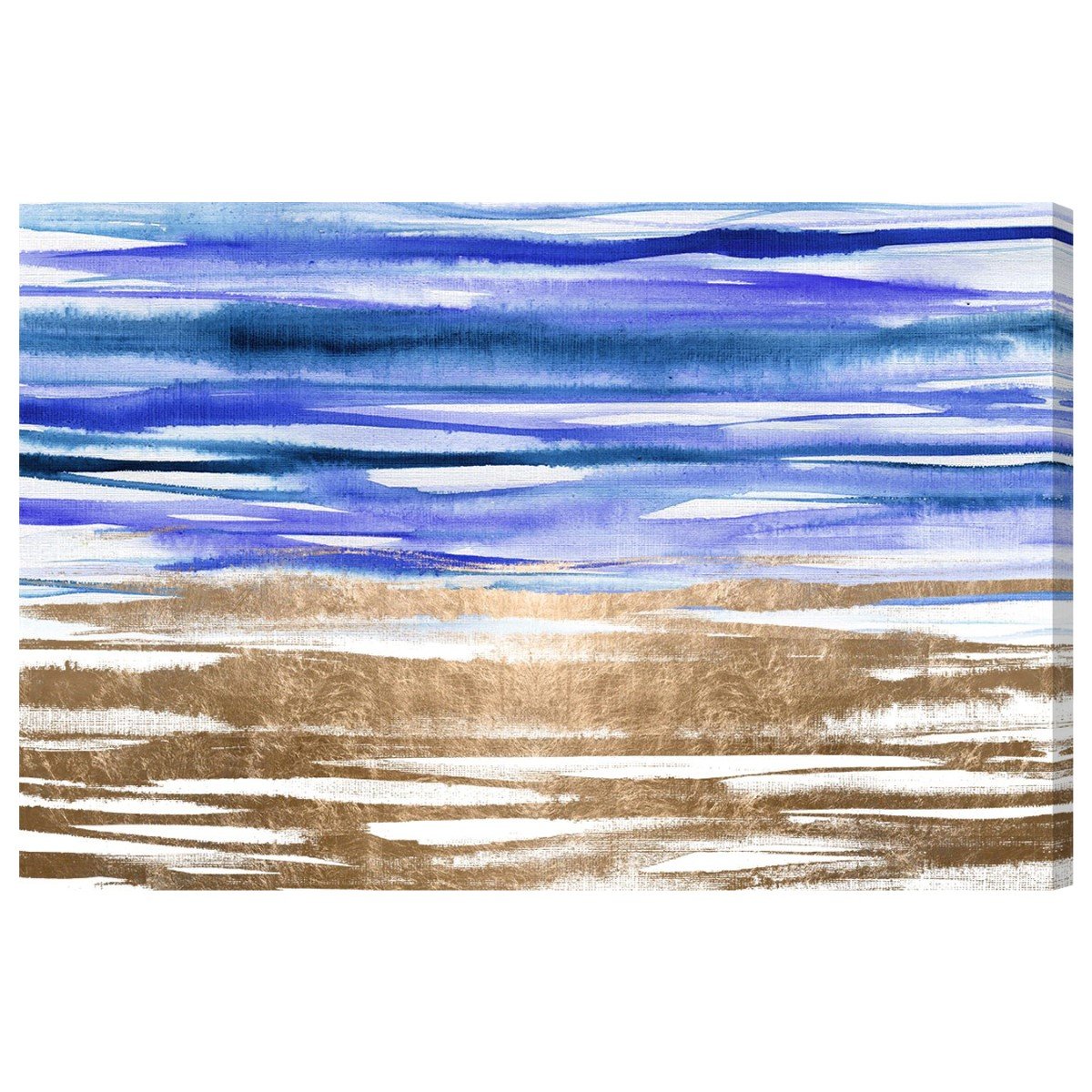 Abstract Wall Art Canvas Print 'Savannah Moss' - Blue & Gold Modern Home Decor - 24x16 Inches - Premium Framed Artwork for Living Room, Bedroom & Office