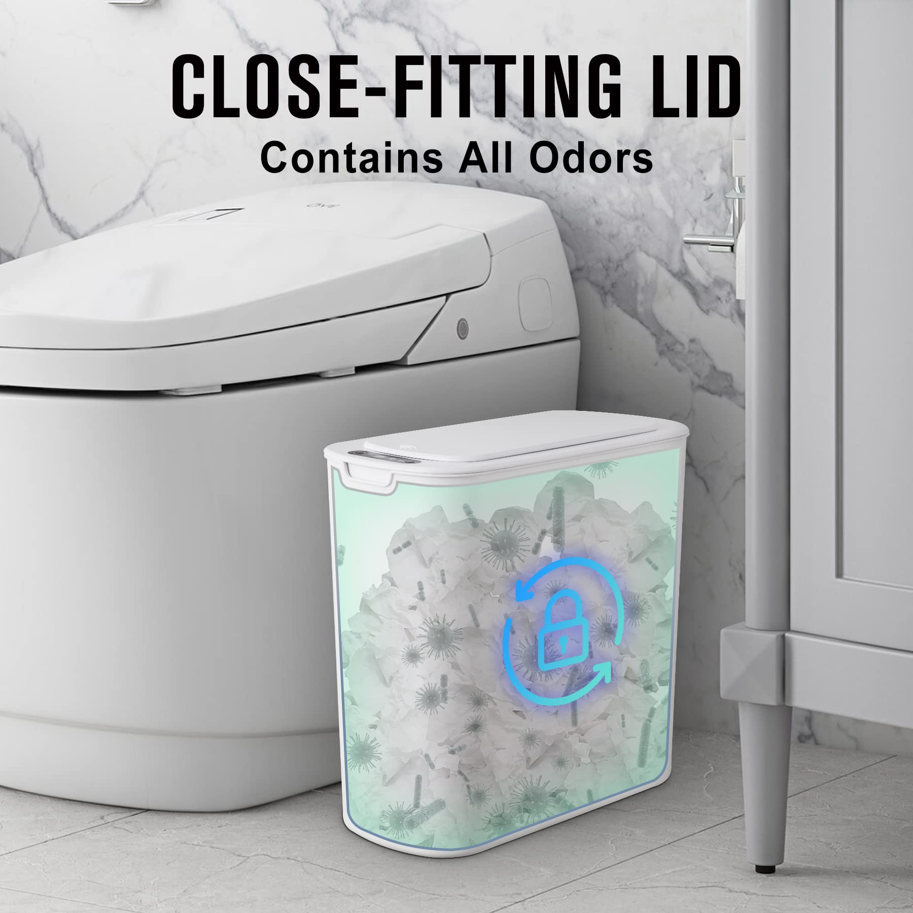 Automatic Motion Sensor Trash Can with Lid - 2.6 Gallon Touchless Garbage Bin, Smart Slim Plastic Waste Basket for Bathroom, Kitchen, Office, RV, Bedroom & Living Room - Hands-Free Convenience for Hygiene & Small Spaces