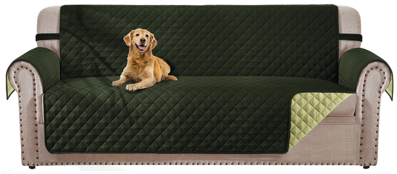 Reversible 3-Cushion Dog Couch Cover - Waterproof & Washable Pet Furniture Protector with Elastic Straps for Sofas up to 68