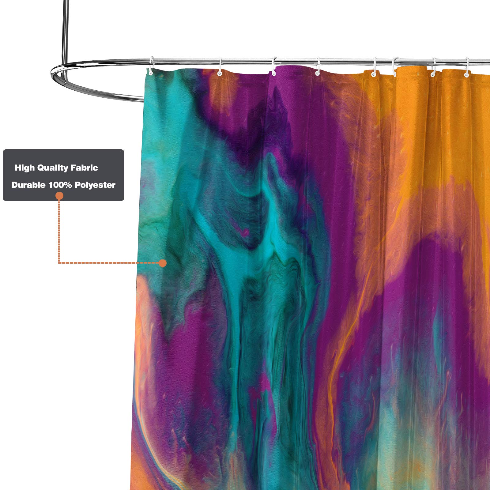 Vibrant Abstract Waterproof Shower Curtain - Orange, Purple, Blue, Yellow & Teal Bathroom Decor with Hooks | 48x72 Inches | Perfect for Modern, Bohemian & Coastal Style Bathrooms