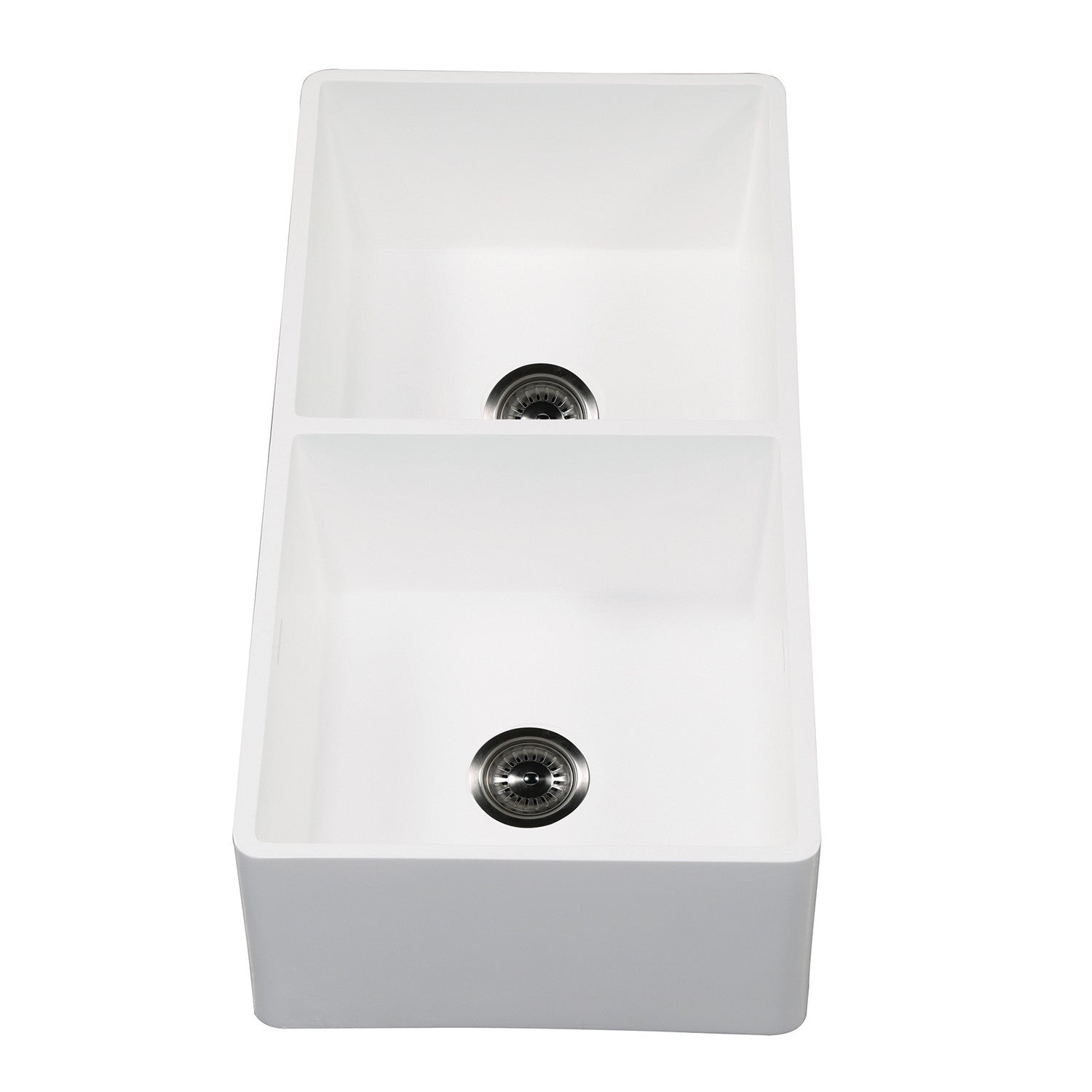 Arcticstone 36 Inch White Farmhouse Kitchen Sink - Double Bowl Apron Front Solid Surface Sink with 2 Strainers, Matte Finish - Perfect for Modern Farmhouse & Rustic Kitchen Designs