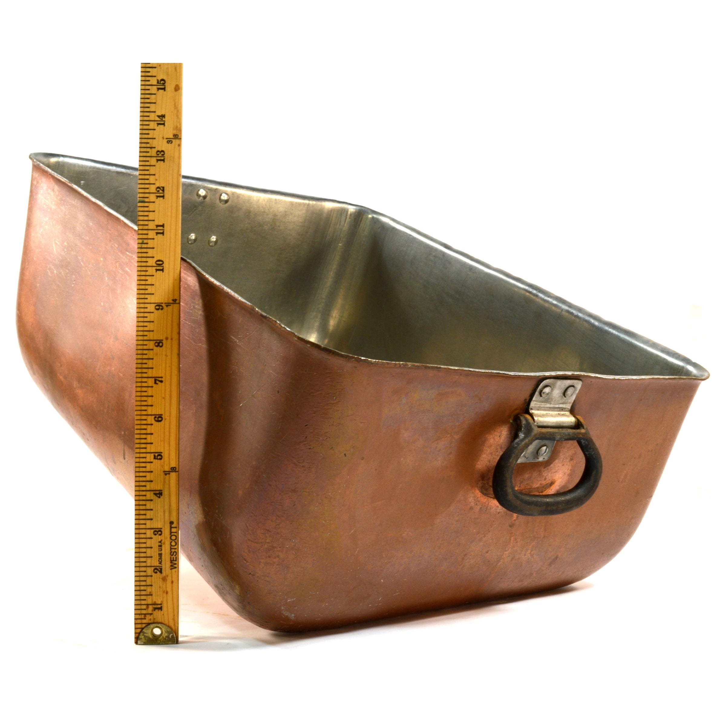 Antique Heavy Copper & Tin Wash Basin - 14 Gallon Capacity with Cast Iron Handles - 27 lbs - Perfect for Vintage Bathroom Decor & Farmhouse Sink