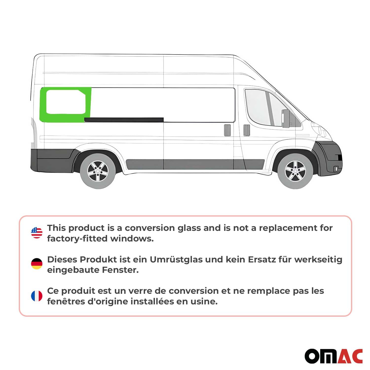 OMAC Replacement Window Glass for Ram Promaster 2014-2025 - Right Rear Sliding Door - OEM Fit - L4 Black Tint - Perfect for Cargo Vans & RV Conversions