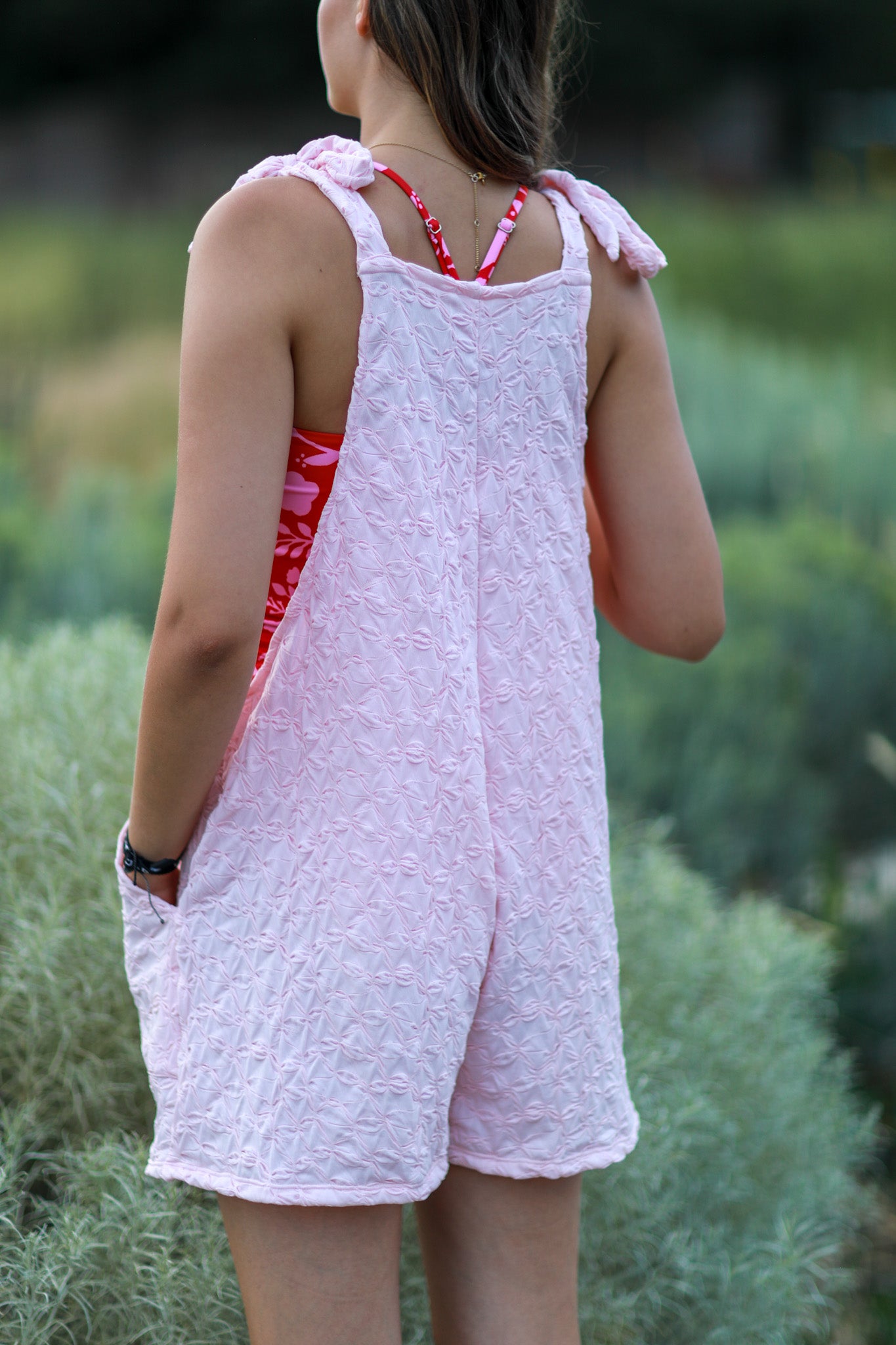 Pink & Lilac Textured Romper for Women - Soft & Stylish Jumpsuit - Perfect for Summer Outfits, Beach Vacations & Casual Wear - $32