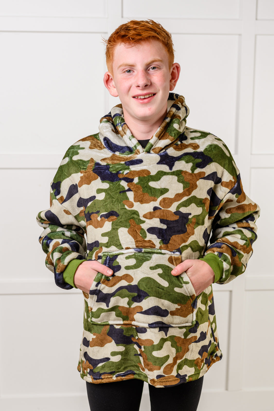 Kids Oversized Hoodie Blanket in Camo Print - Cozy Fleece Wearable Blanket for Boys & Girls - Perfect for Sleepovers, Movie Nights and Winter Lounging