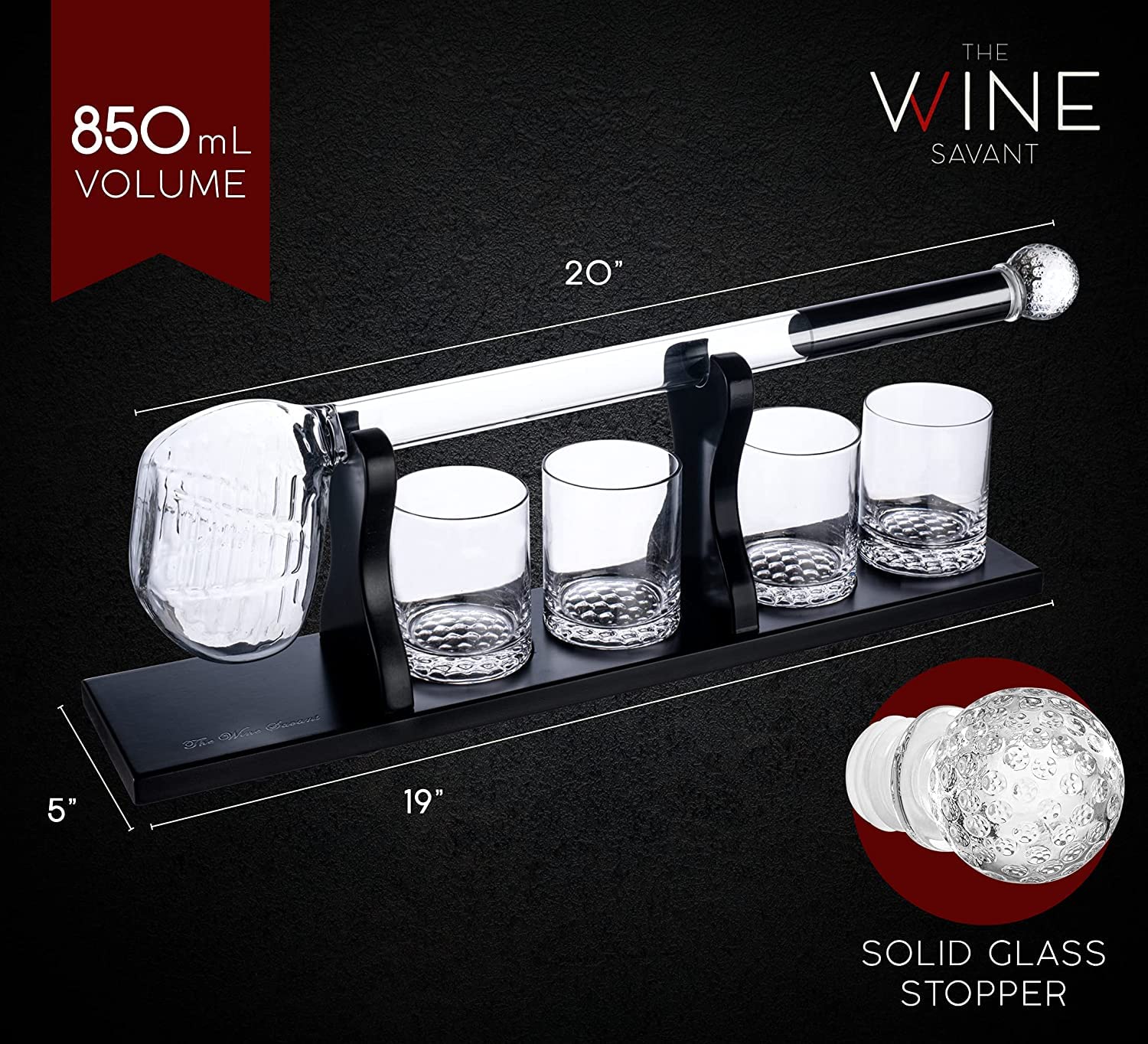 Premium Golf Club Whiskey Decanter Set with 4 Crystal Glasses - Unique Bourbon & Scotch Decanter Gift for Men - Perfect Golf-Themed Liquor Serving Set for Dad - Ideal for Home Bars, Man Caves, and Golf Enthusiast Gifts
