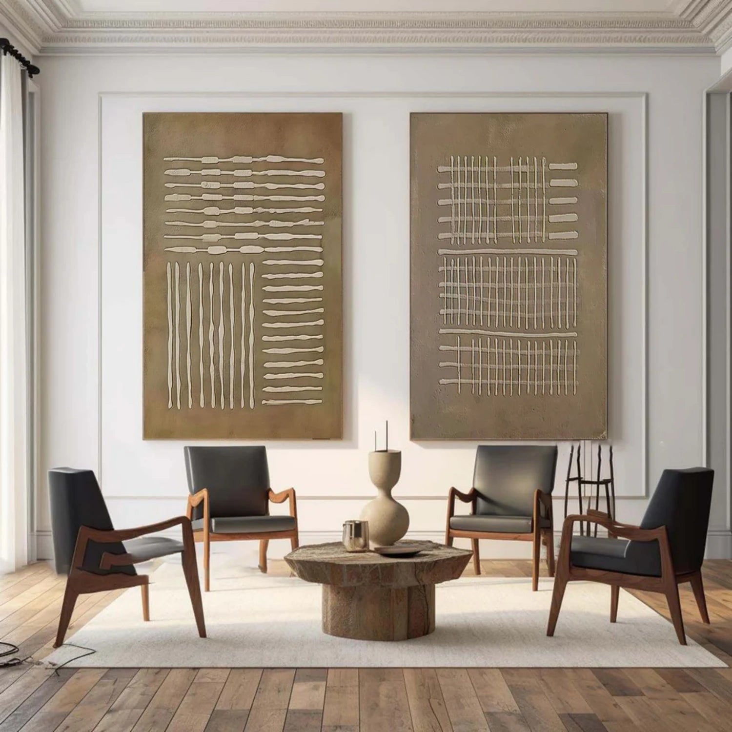 Abstract Beige & Brown Wall Art Set of 2 Canvas Paintings - Modern Home Decor for Living Room, Bedroom & Office #BB154