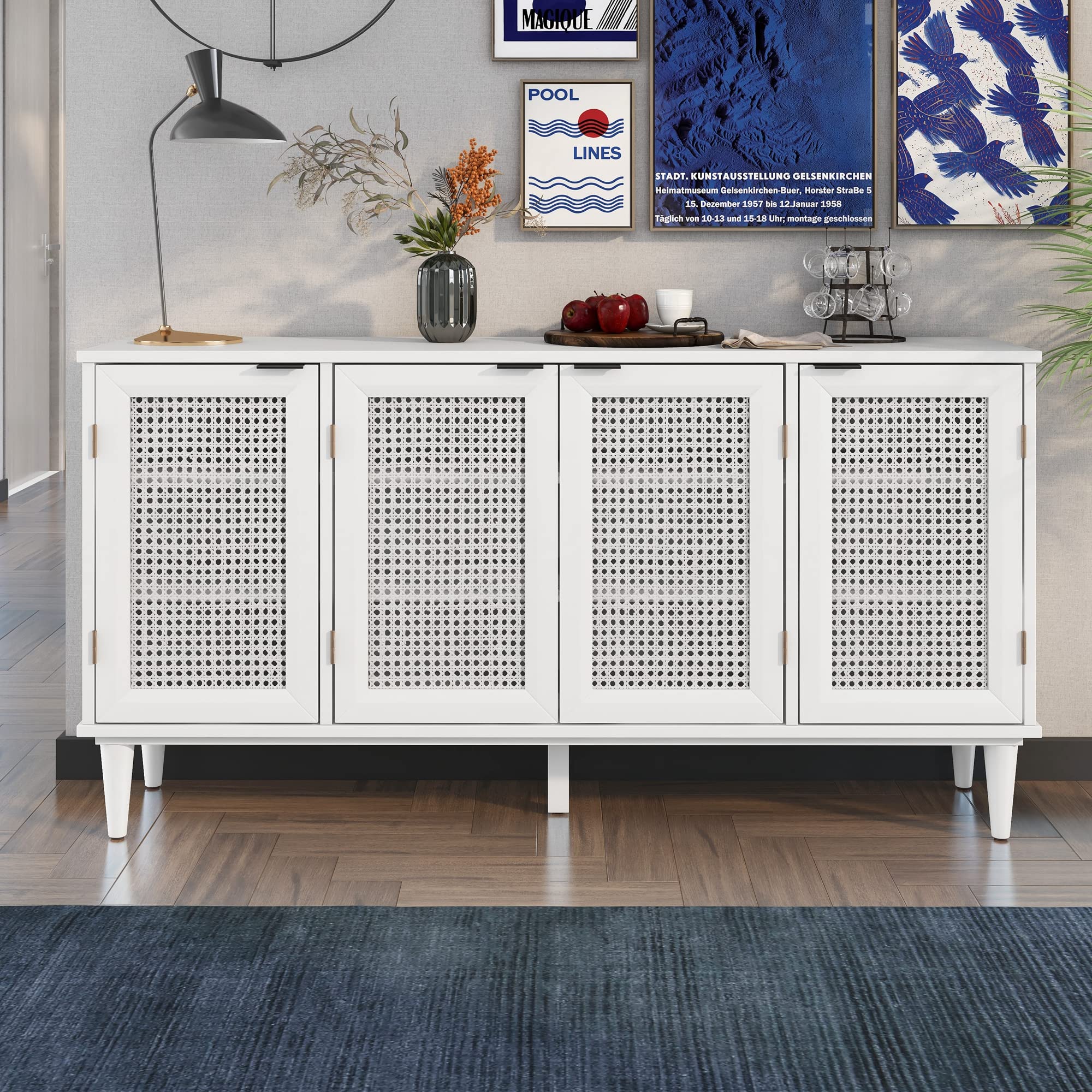 Modern Yoluckea Sideboard Buffet Cabinet with Rattan Doors & Adjustable Shelves - Entryway Console Table for Kitchen, Dining Room, Living Room Storage - Perfect for Home Organization & Stylish Decor