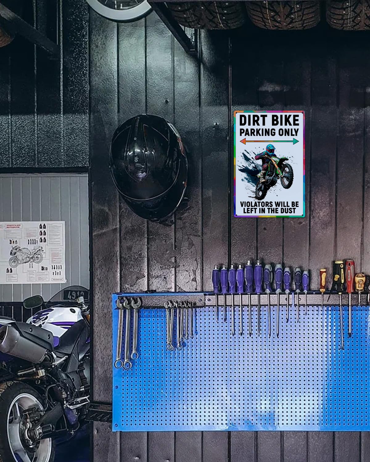 Dirt Bike Accessories & Decor - ALKB Dirt Bike Parking Only Sign - Perfect Motocross Gifts for Boys & Riders - Ideal for Garage, Bedroom, or Man Cave Decor