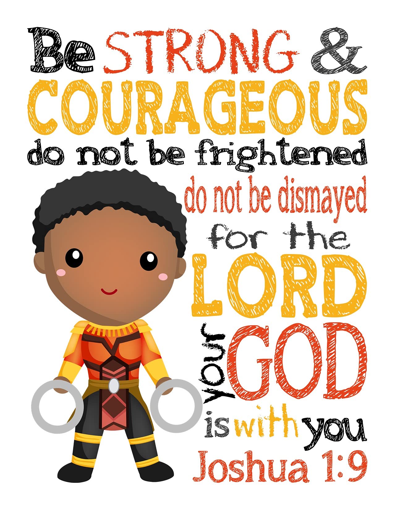 Black Panther Superhero Nursery Decor - Joshua 1:9 Print for Christian Kids' Room