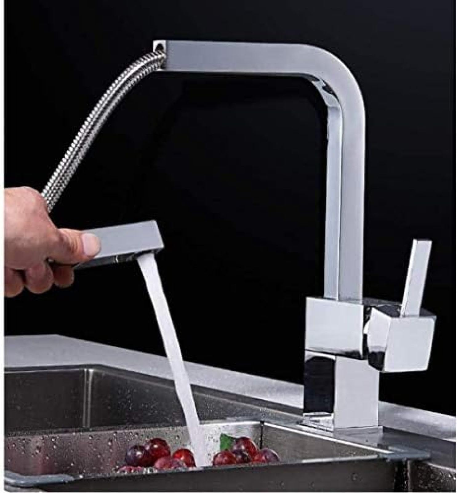 CRJUS Stainless Steel Pull-Out Kitchen Faucet with 360° Swivel Spout - Chrome Square Design for Modern Sinks | Perfect for Washing Dishes, Filling Pots & Cleaning Vegetables