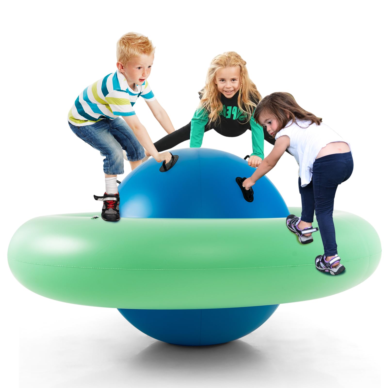 Costzon 88'' Inflatable Dome Rocker Bouncer - Kids Rocking Teeter Totter Seesaw & Climbing Bridge with 6 Handles - Giant Blow Up Rocking Ball for Indoor & Outdoor Play - Perfect for Backyards, Birthday Parties & Playgrounds