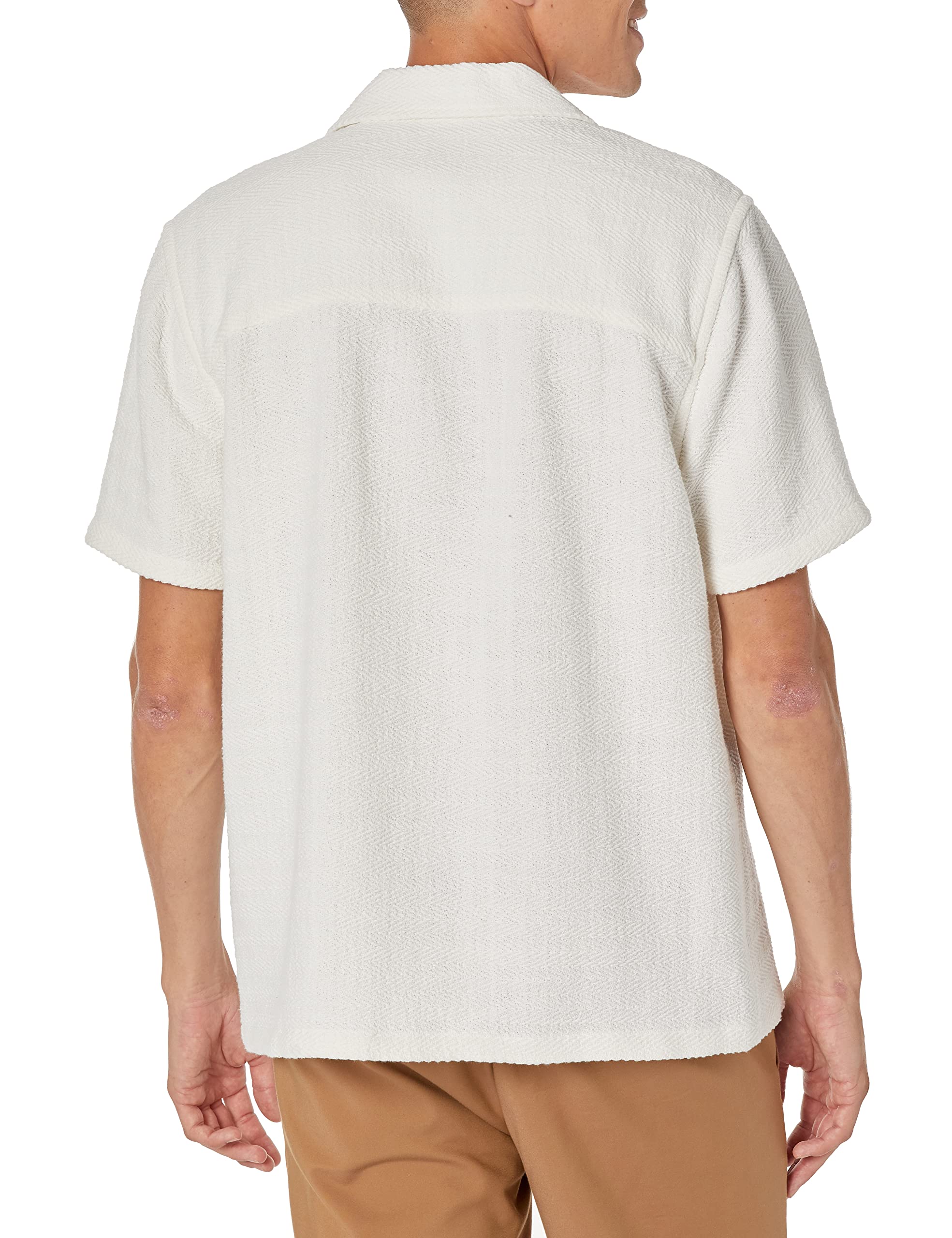 Vince Men's Textured Herringbone Short Sleeve Shirt | Casual Button Down Top for Business & Weekend Wear