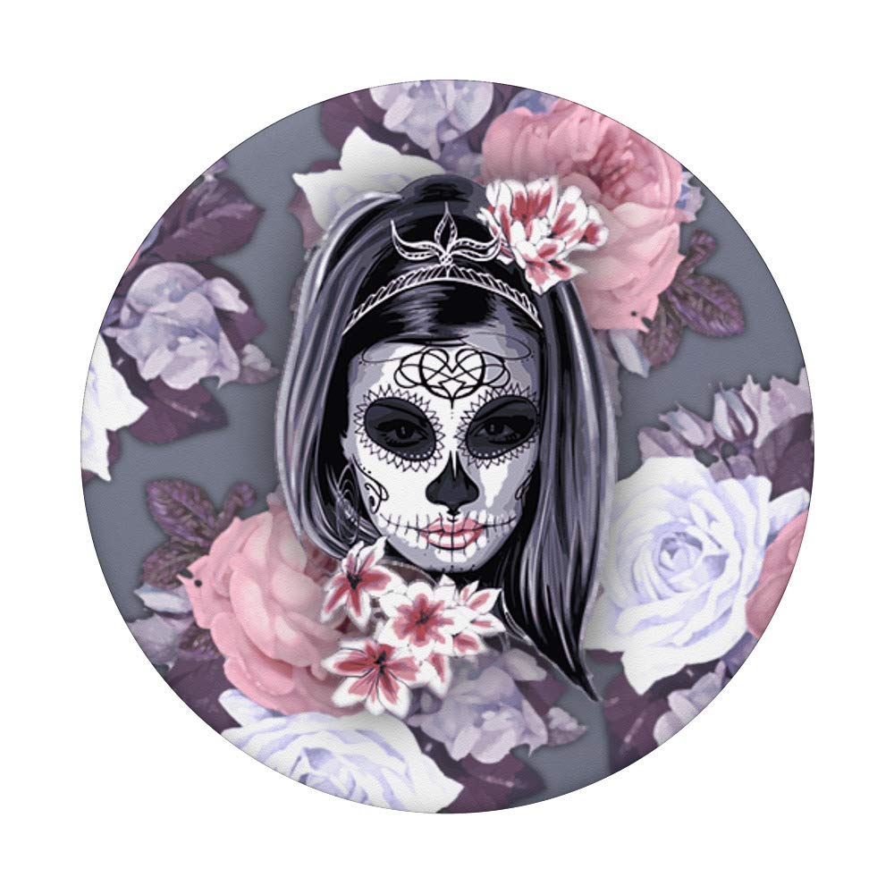 Grip Skull Lady Floral Rose Design Golden White PopSocket PopGrip - Swappable Phone & Tablet Grip for Secure Hold and Stylish Protection, Perfect for Everyday Use and Travel