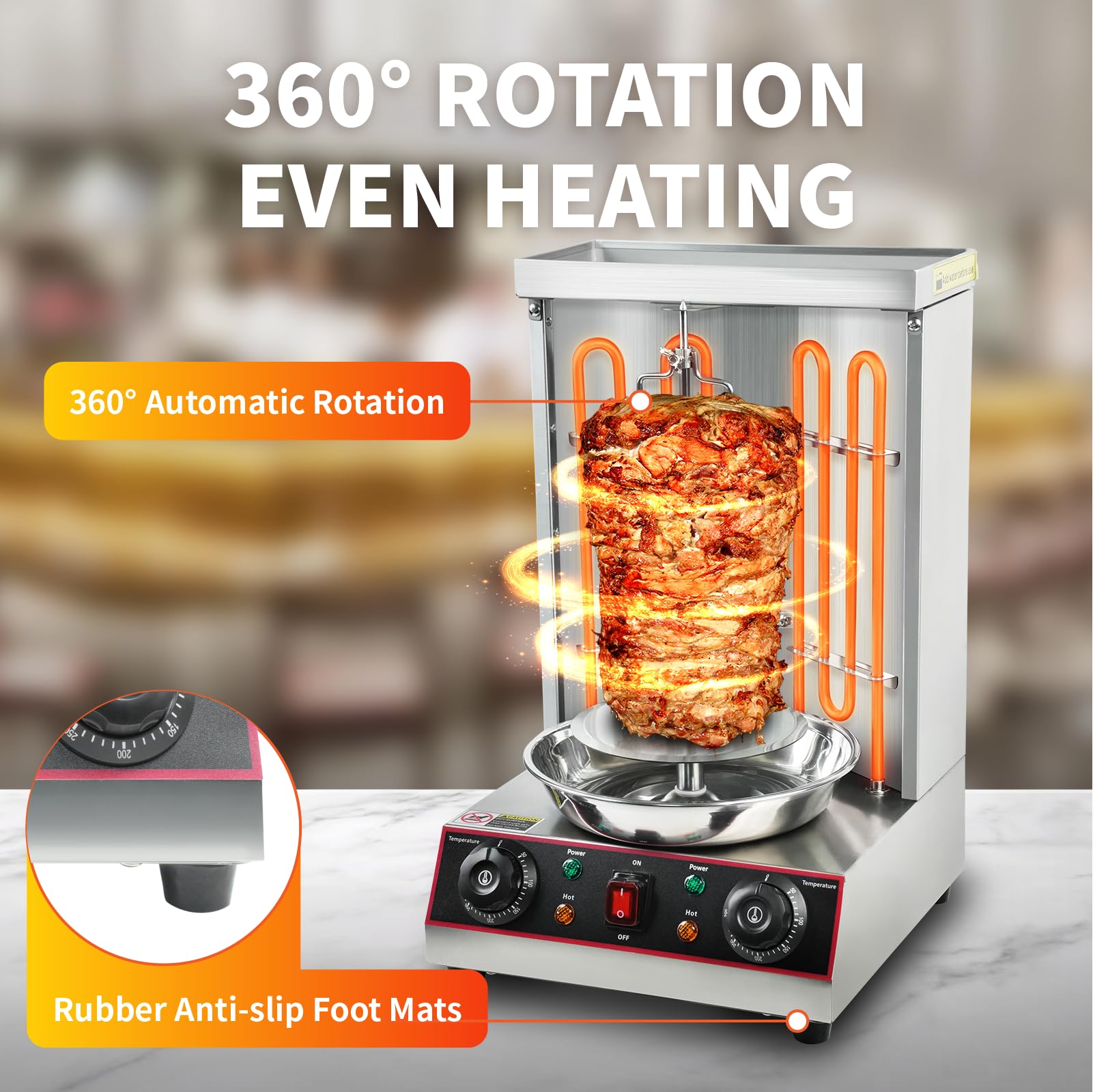 Electric Shawarma Grill Machine - Vertical Doner Kebab Rotisserie Oven with Meat Catch Pan | Commercial & Home Use for Gyro, Chicken, Beef | Perfect for Restaurants, Food Trucks & Parties