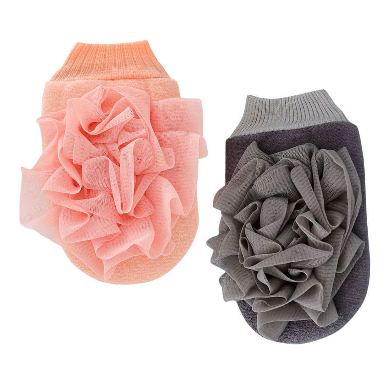 Minkissy Bath Flower Scrub Towel Gloves - 2pcs Exfoliating Mitt Set for Men & Women - Spa Shower Body Wash Gloves for Smooth Skin - Perfect for Home Spa, Bathing, and Exfoliation