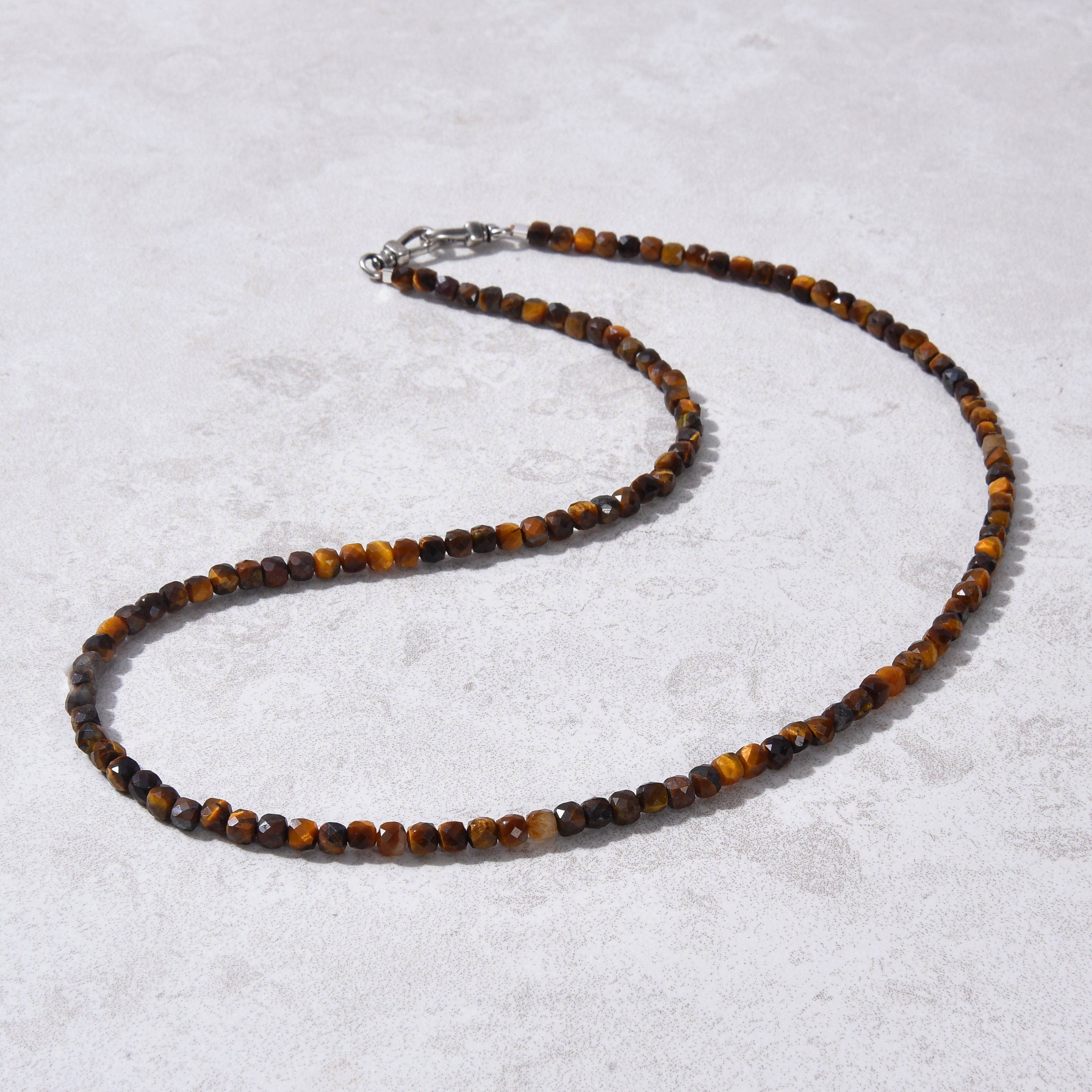 4mm Tiger Eye Faceted Cube Beaded Necklace & Multi-Wrap Bracelet Set - Healing Crystal Jewelry for Women, Boho Chic Accessories for Everyday Wear, Meditation & Spiritual Gifts