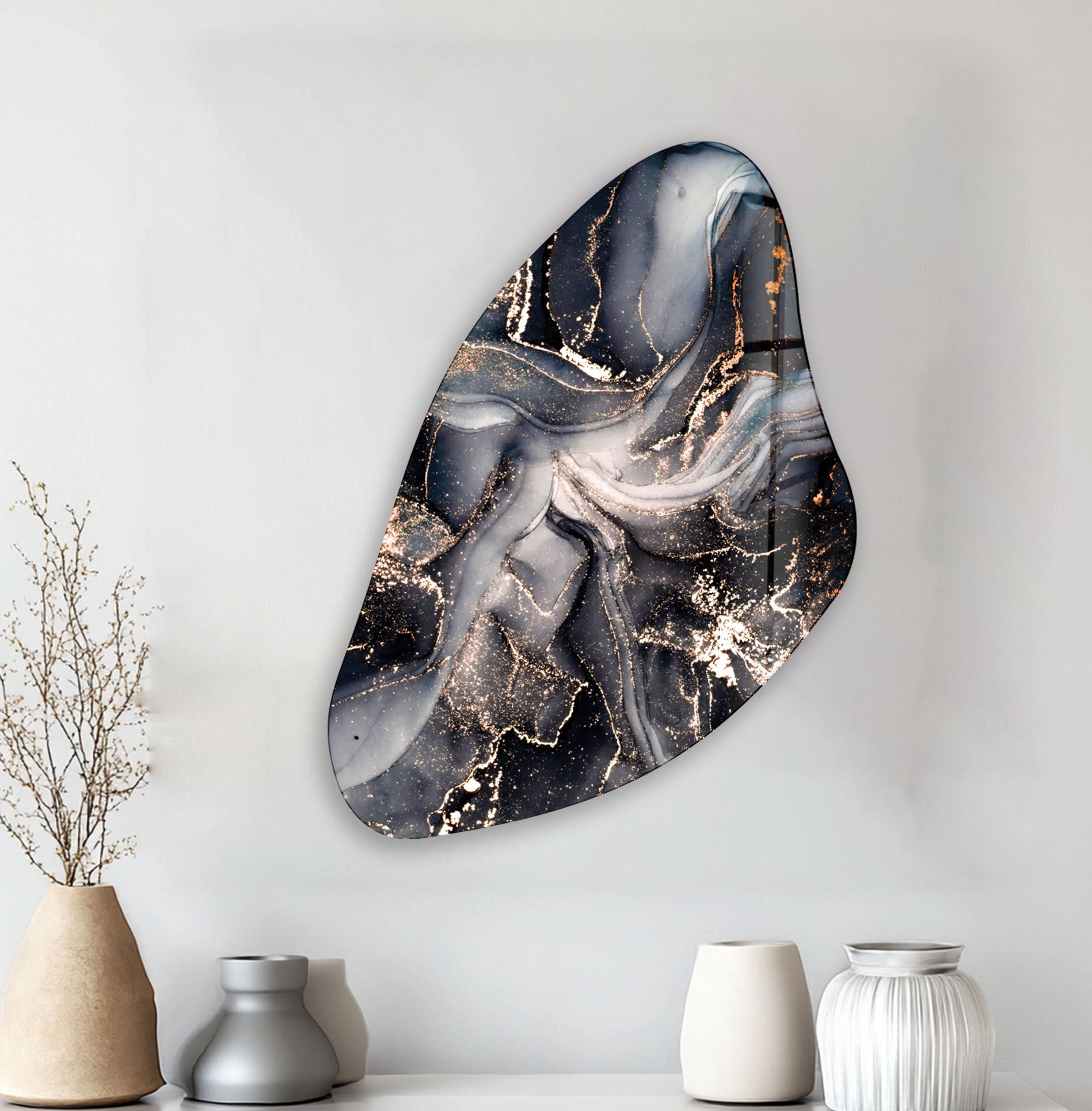 Black & Gold Alcohol Ink Glass Wall Art - Handmade Modern Abstract Painting for Home & Office Decor - Perfect for Living Room, Bedroom, or Gift