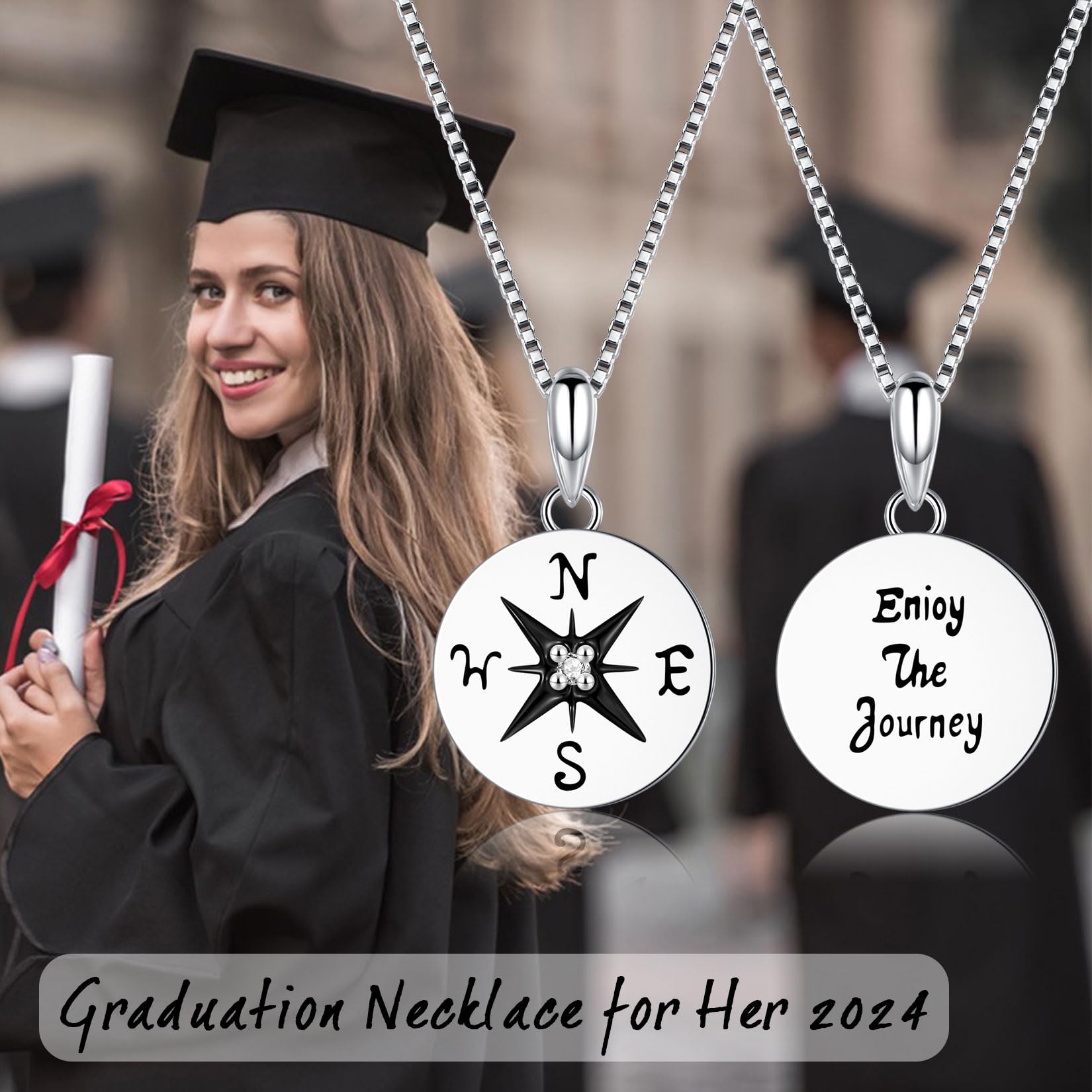 EPIRORA Sterling Silver Compass Necklace for Women - Inspirational Travel Jewelry Gift with Gift Box (Birthday, Graduation, Retirement) - Perfect for Girlfriend, Wife, Friend, Sister & Colleague | Great for Adventure Lovers, Hiking & Outdoor Enthusiasts