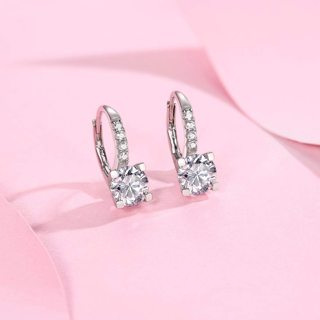 14K White Gold Plated 925 Sterling Silver Star Moissanite Hoop Earrings for Women - 2cttw EF Color VVS Clarity - Elegant Dangle Huggie Earrings for Party, Wedding & Everyday Wear