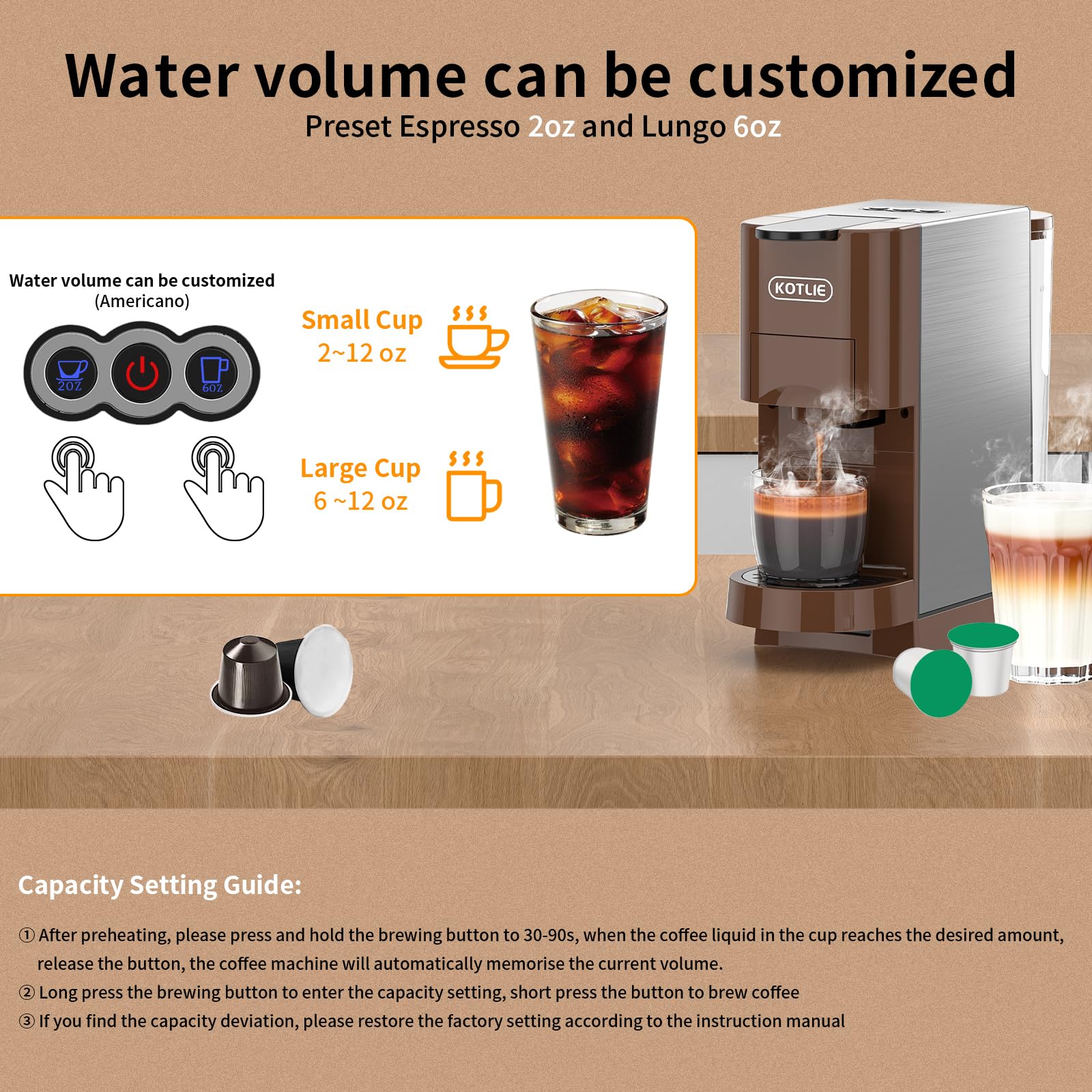 KOTLIE 4-in-1 Espresso Machine - Single Serve Coffee Maker for NES*Original/KEU* K-Cups, Ground Coffee & illy ESE Pods - 19 Bar Pressure, 1450W - Perfect for Home, Office & Small Cafes