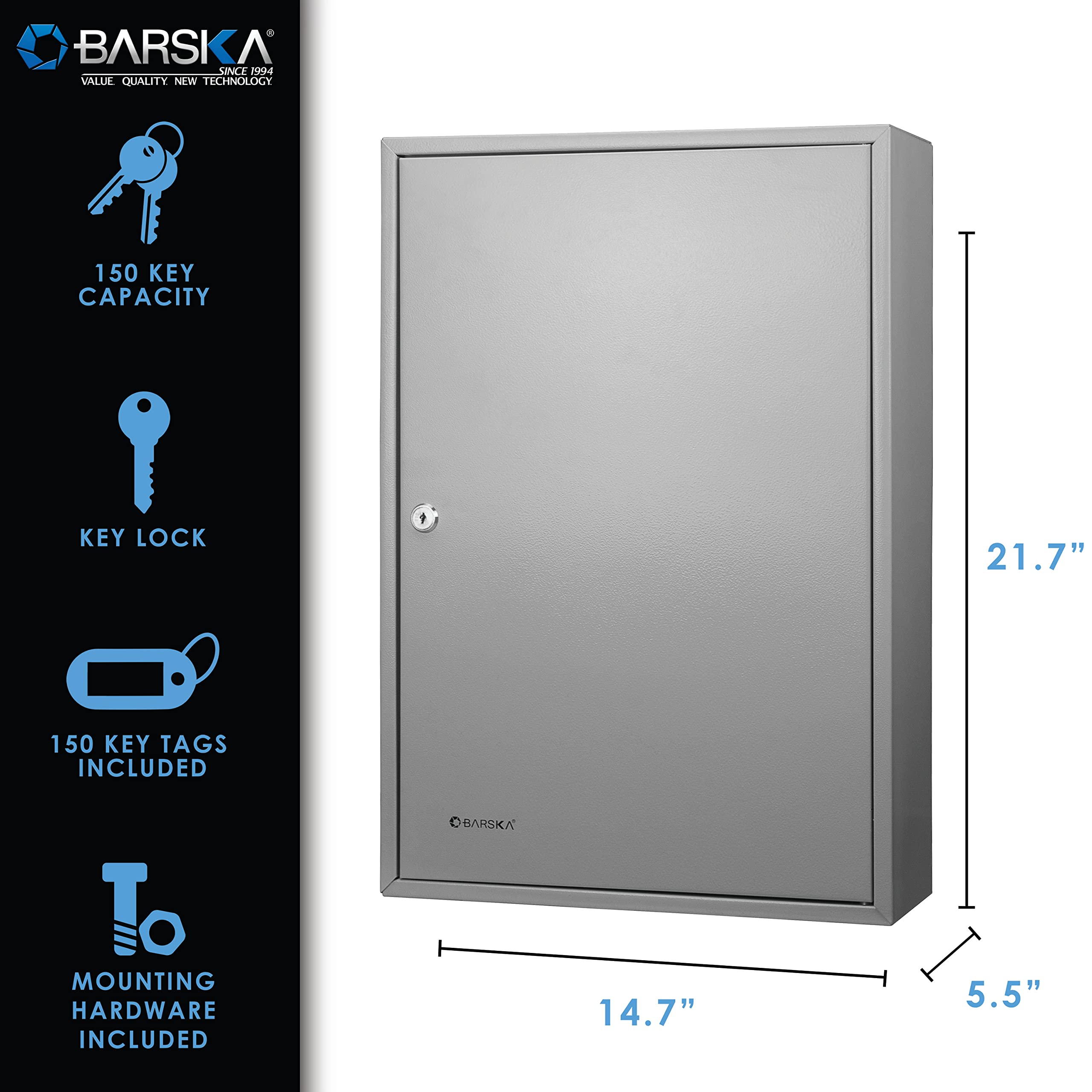 Barska 150-Key Capacity Steel Security Cabinet - Wall Mount Key Lock Box for Home, Office & Business Use