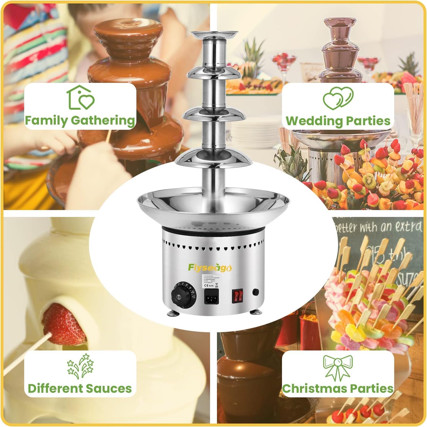 Commercial Chocolate Fountain 4-Tier 11Lbs Capacity - Large Stainless Steel Chocolate Fondue Tower with Knob Control for Nacho Cheese & Hot Chocolate Waterfall - Perfect for Weddings, Parties & Catering Events