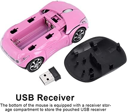 2.4G Wireless Mouse - 3D Car Shaped Optical Mouse with USB Receiver for PC, Laptop, Mac (Pink) - Perfect for Gaming, Office Work, and Travel Use
