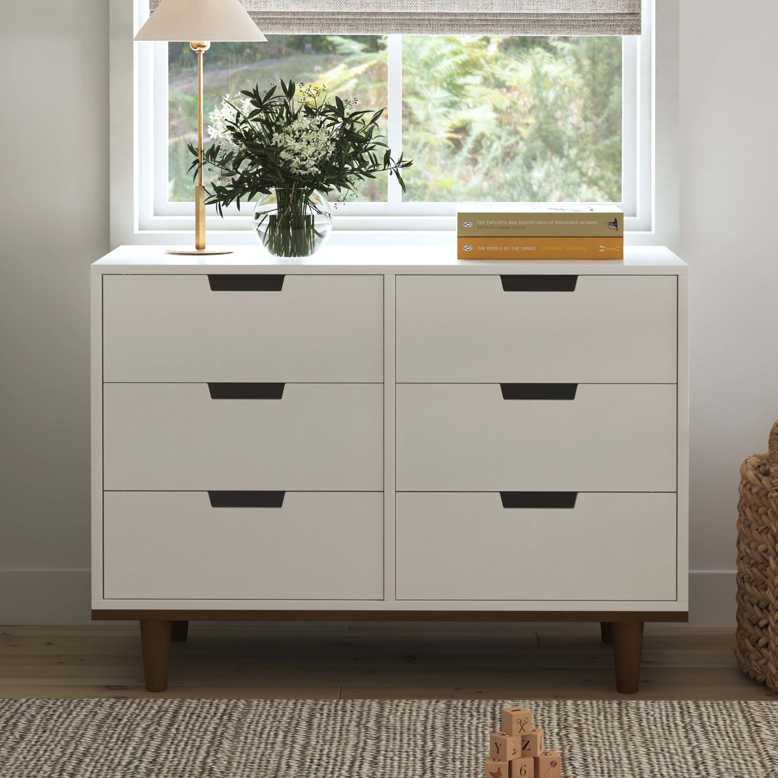 DaVinci Marley 6-Drawer Double Dresser in White & Natural - GREENGUARD Gold Certified for Nursery, Kids Room & Bedroom Storage Solution