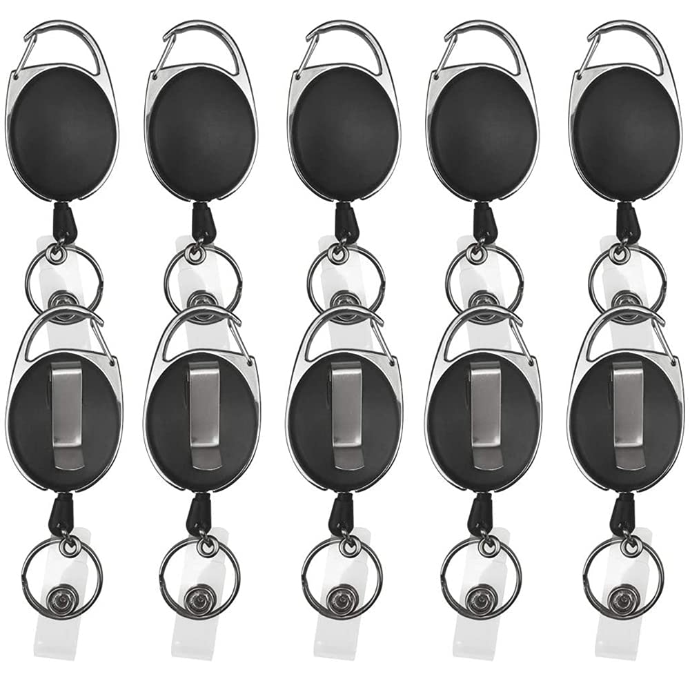 500Pcs Black Carabiner Badge Holder Reels with Back Splint & Key Ring - Durable ID Card Holders for Work, Events & Outdoor Activities