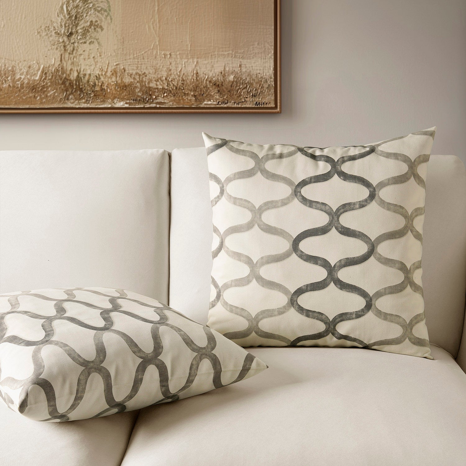 Stylish Silver Grey Geometric Printed Cotton Cushion Covers Set of 2 - Perfect for Sofa, Bed & Home Decor