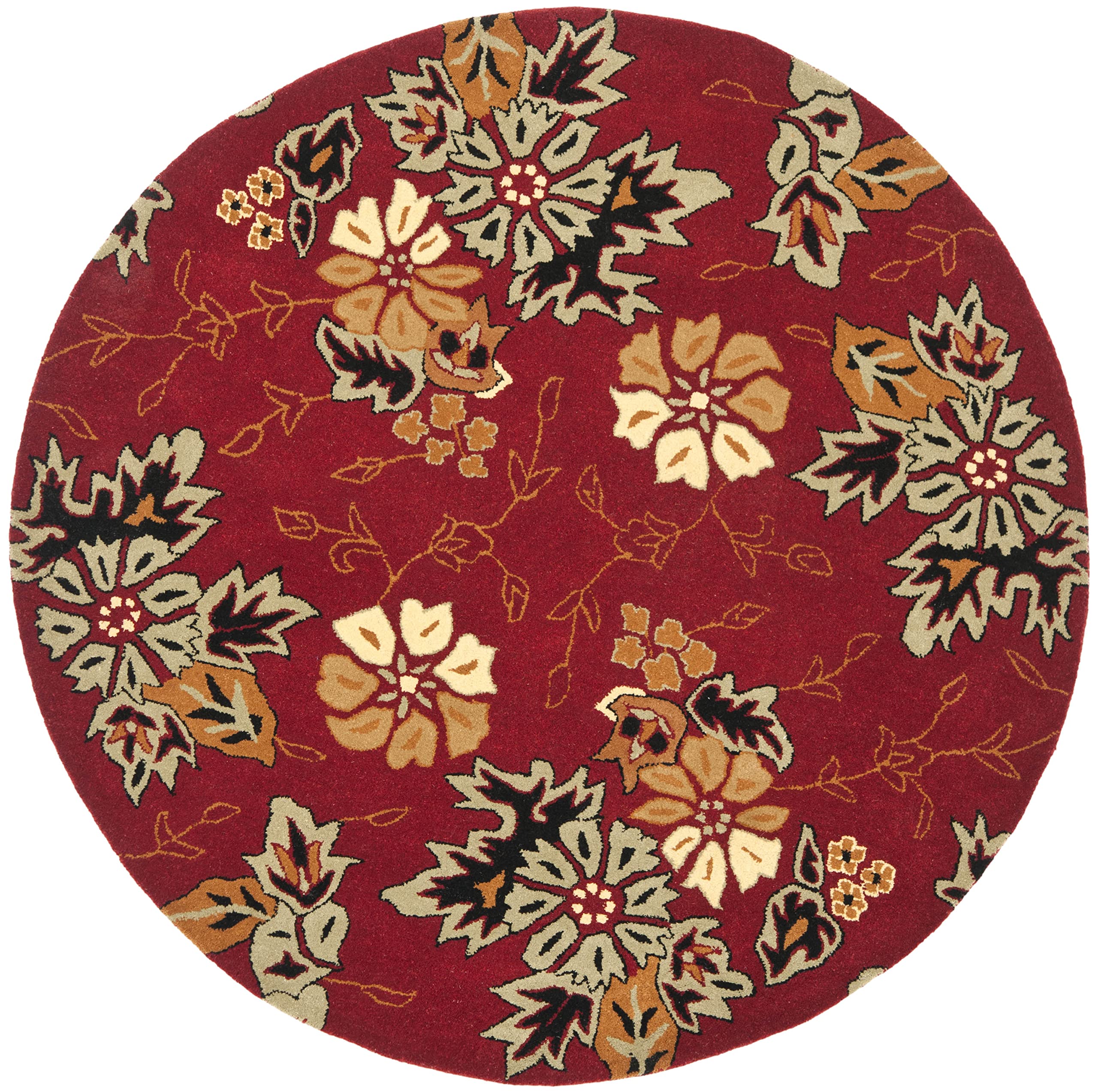 SAFAVIEH Jardin Collection 6-Foot Round Handmade Floral Wool Area Rug - Red & Multicolor JAR652A for Living Room, Bedroom & Home Decor