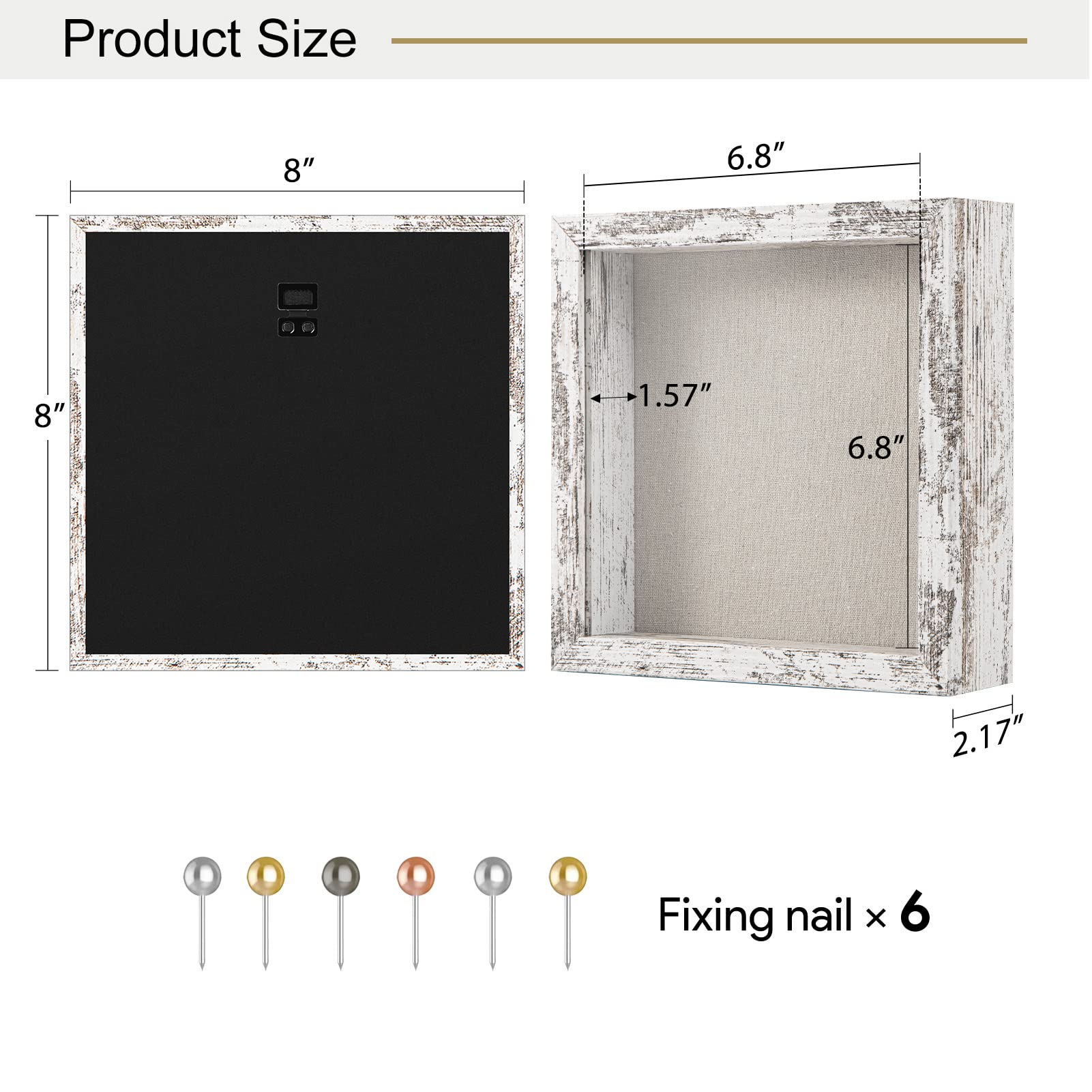8x8 Shadow Box Frame with Soft Linen Back - Easy Opening Memory Display Case for Flowers, Pictures, Art and More - Rustic White - Perfect for Home Decor, Wedding Keepsakes, and DIY Craft Projects